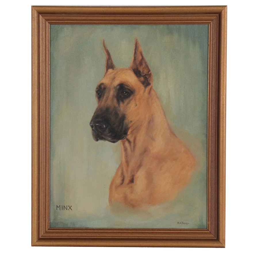 Oil Portrait Painting of Great Dane Dog "Minx"