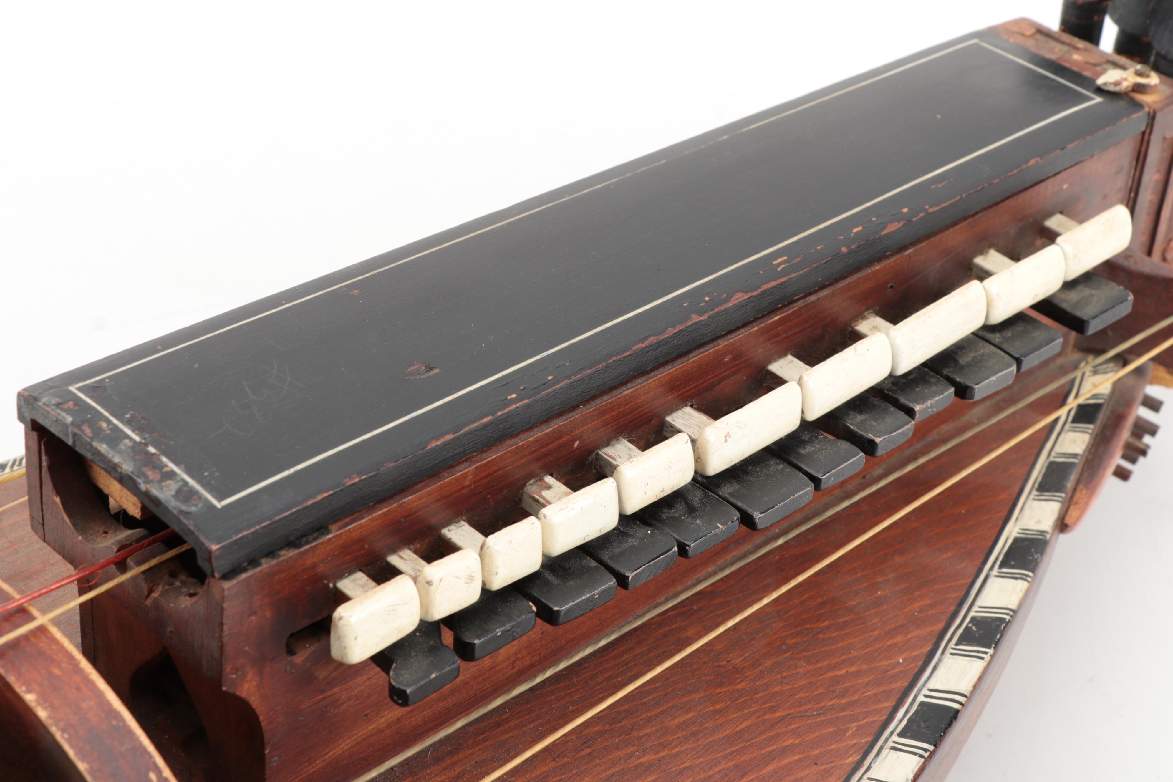 Lute-Backed Hurdy-Gurdy Stringed Instrument with Case, Vintage