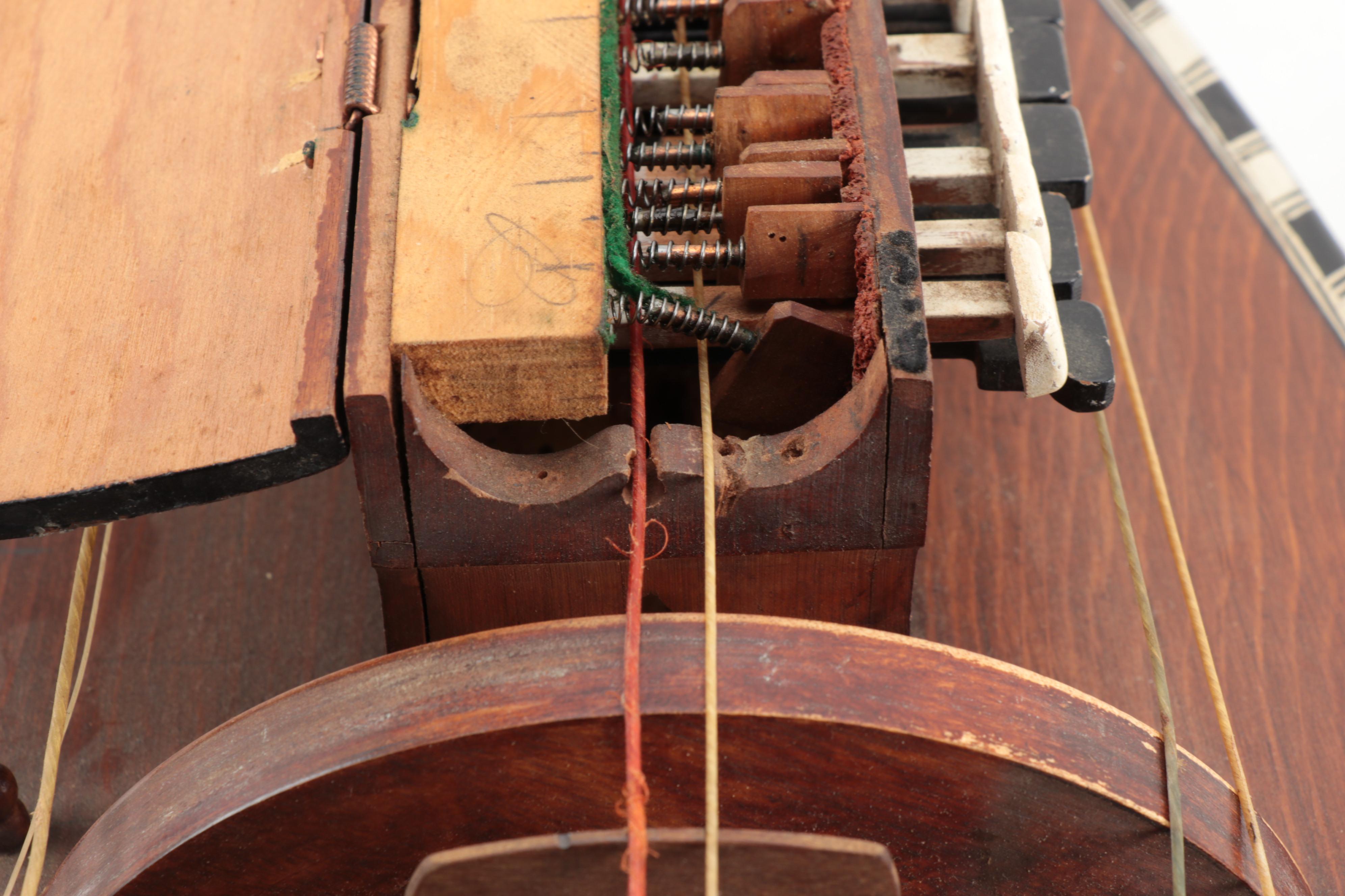 Lute-Backed Hurdy-Gurdy Stringed Instrument with Case, Vintage