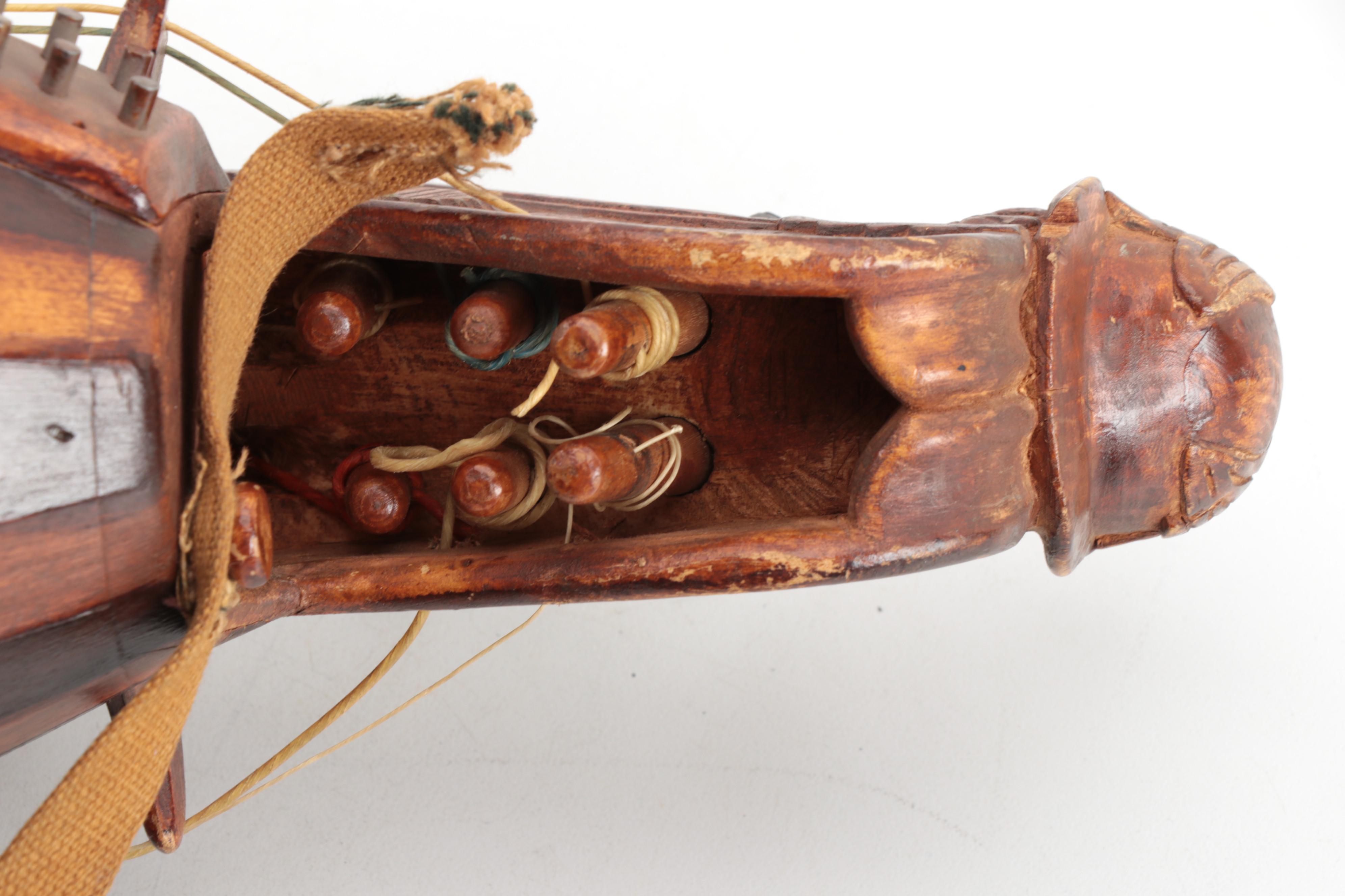 Lute-Backed Hurdy-Gurdy Stringed Instrument with Case, Vintage