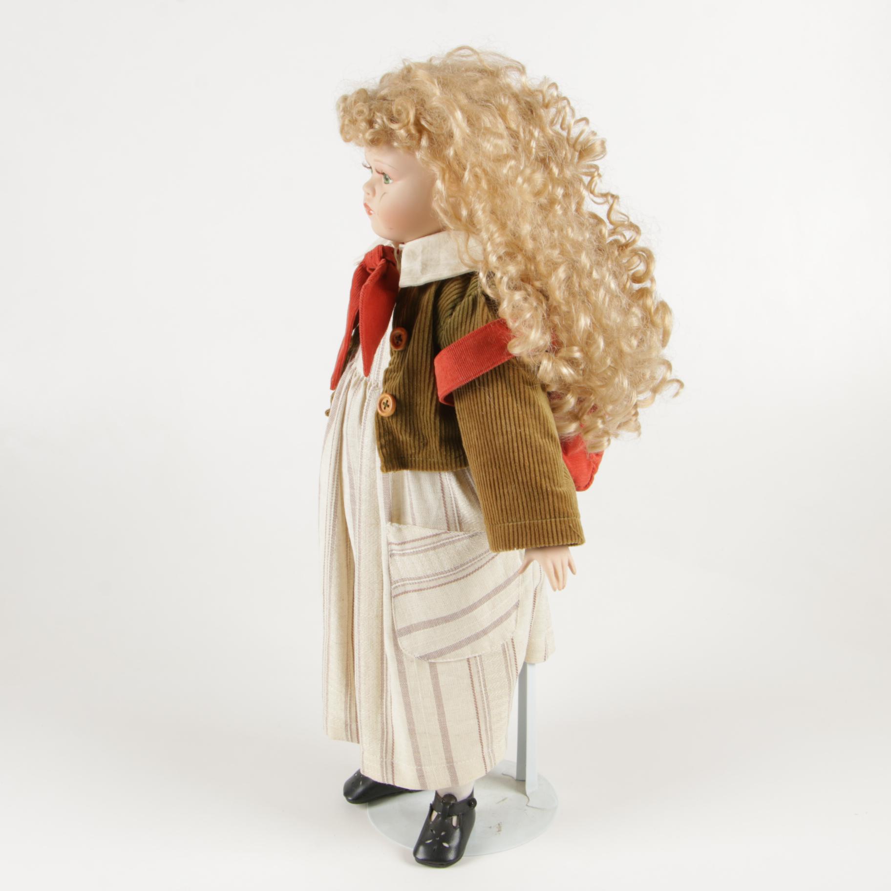 21" Porcelain Doll with Curly Blonde Hair by Delton Product Corp., Late 20th C.