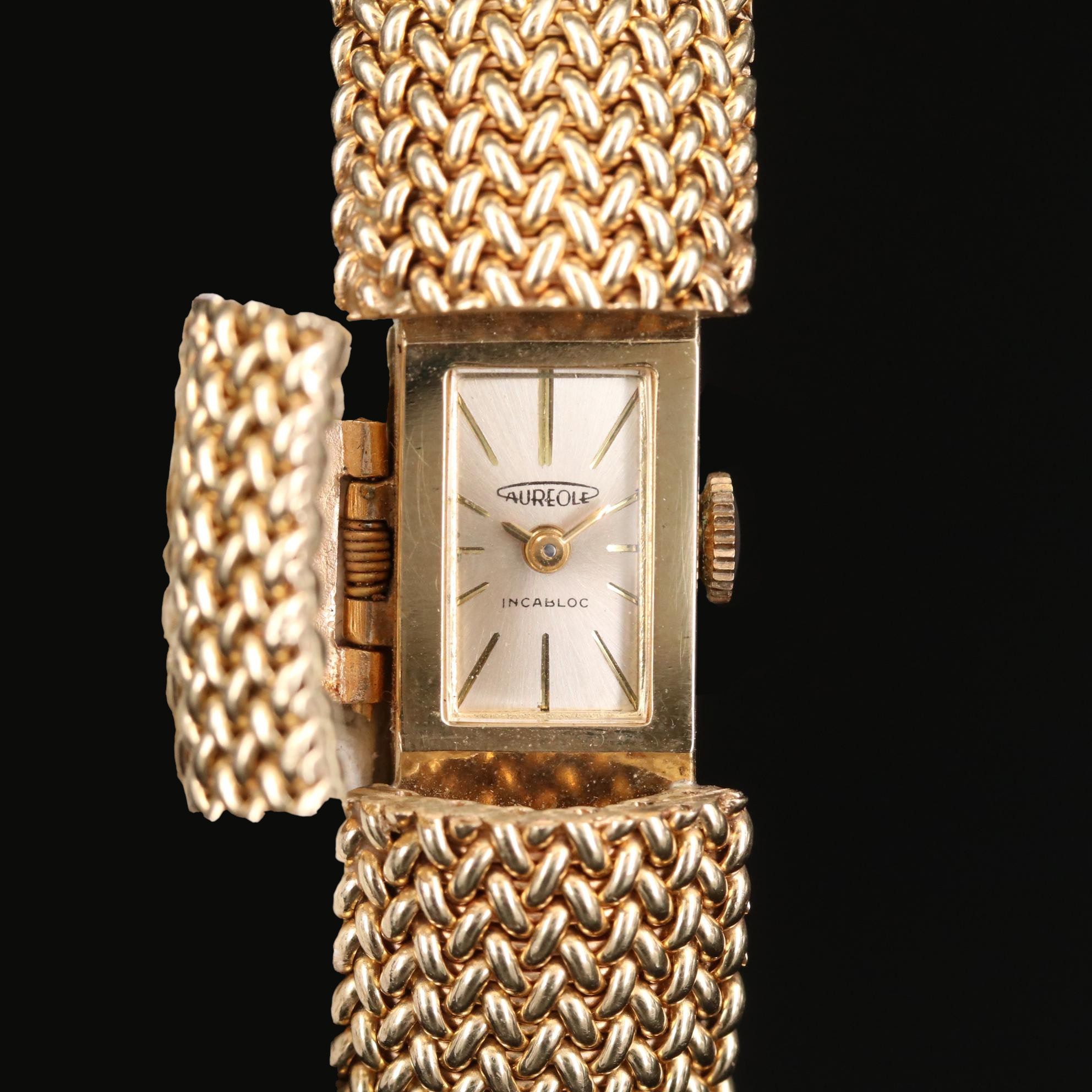 Hidden Dial Swiss Aureole 14K Yellow Gold Stem Wind Watch, Vintage