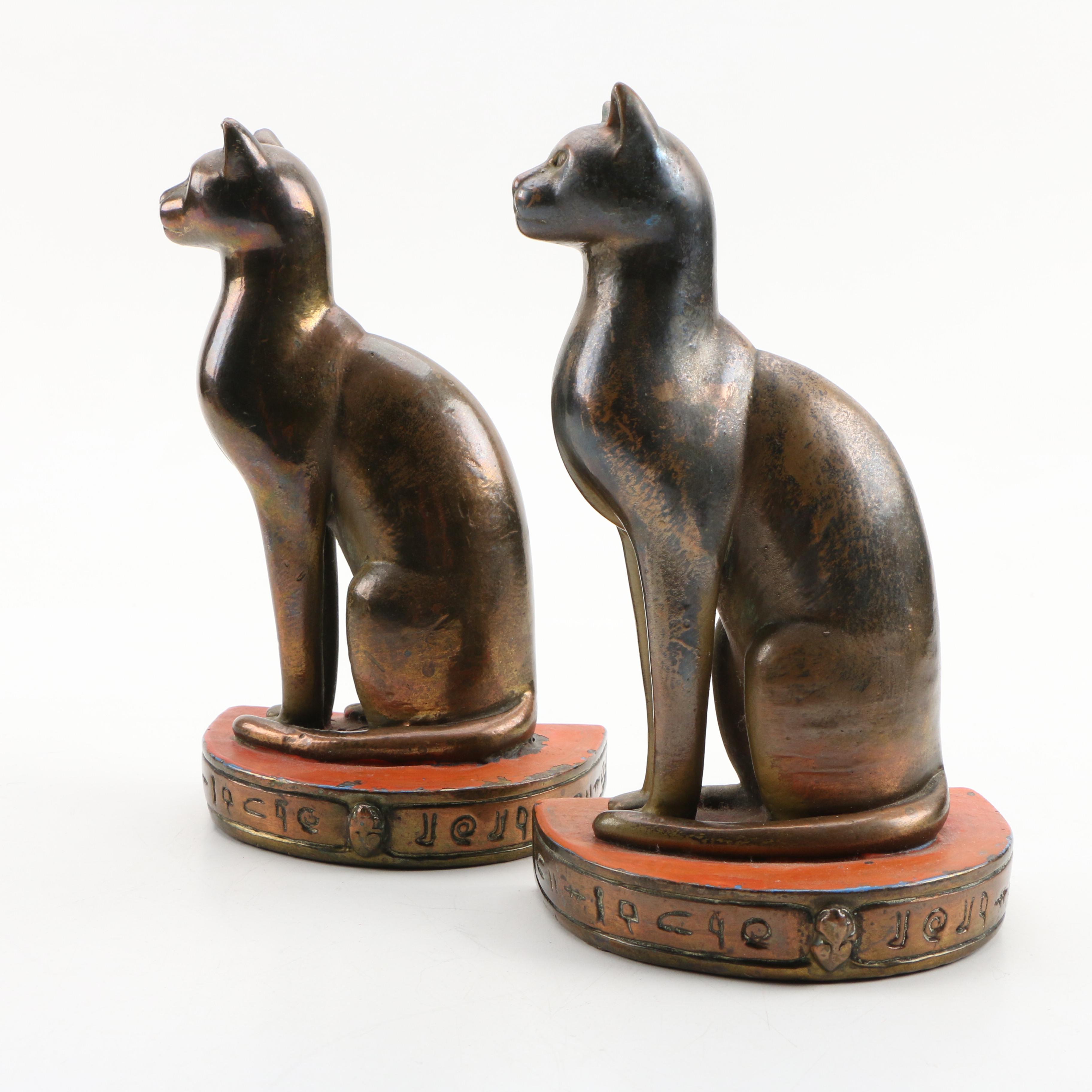 H. Huber Clark Egyptian Revival Patinated Bronze Bookends, 1922