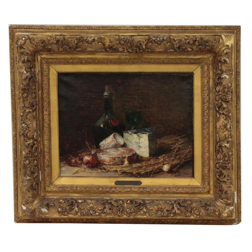 Hubert Bellis Still Life Oil Painting "Nature Morte Aux Fromages", 19th Century