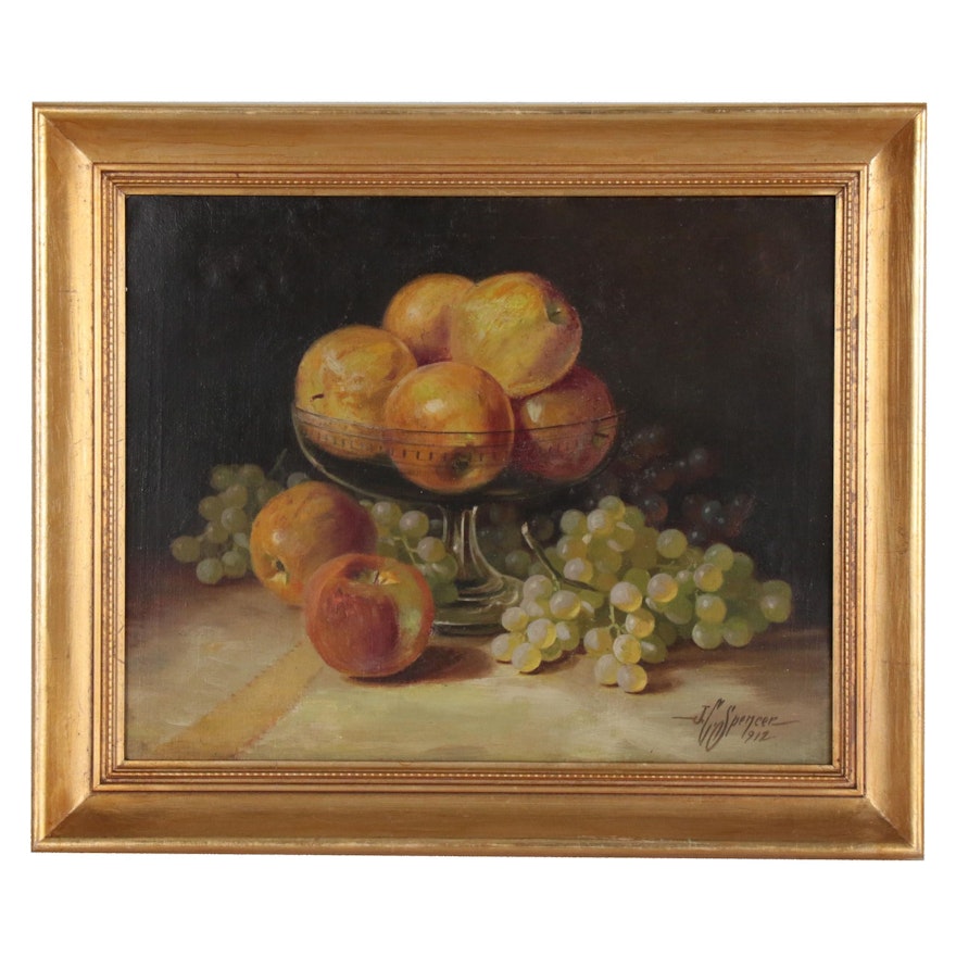 John Clinton Spencer Still Life Oil Painting of Fruit, 1912