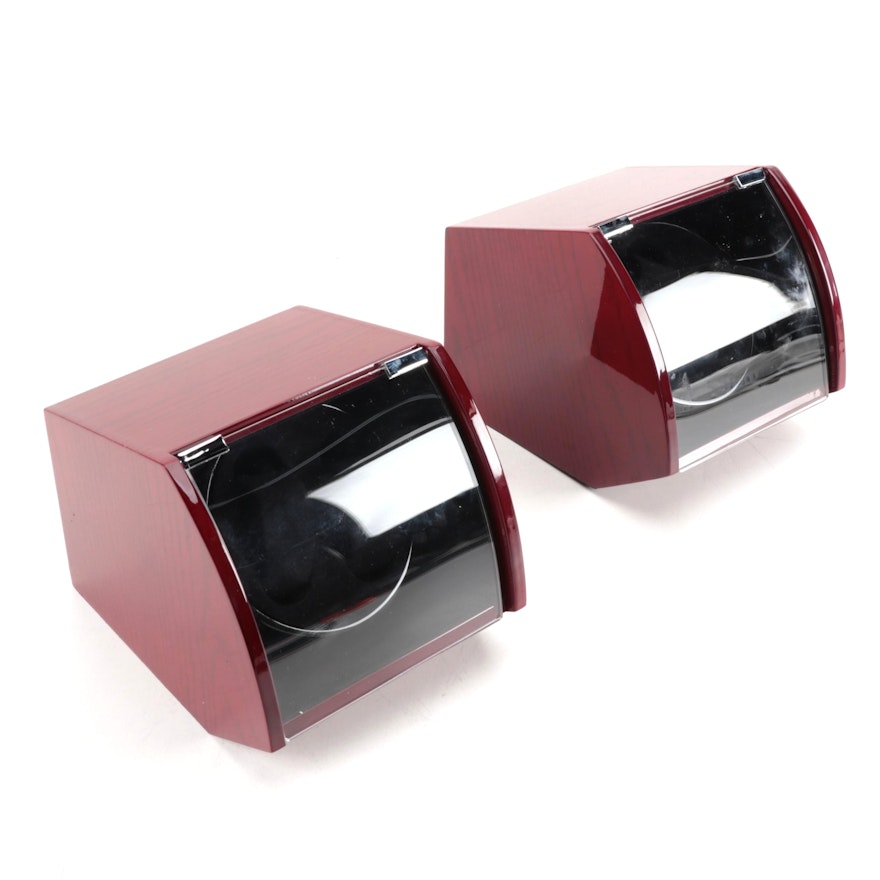 Pair of Jere Wright Dual Watch Winders with High Gloss Cherry Finish