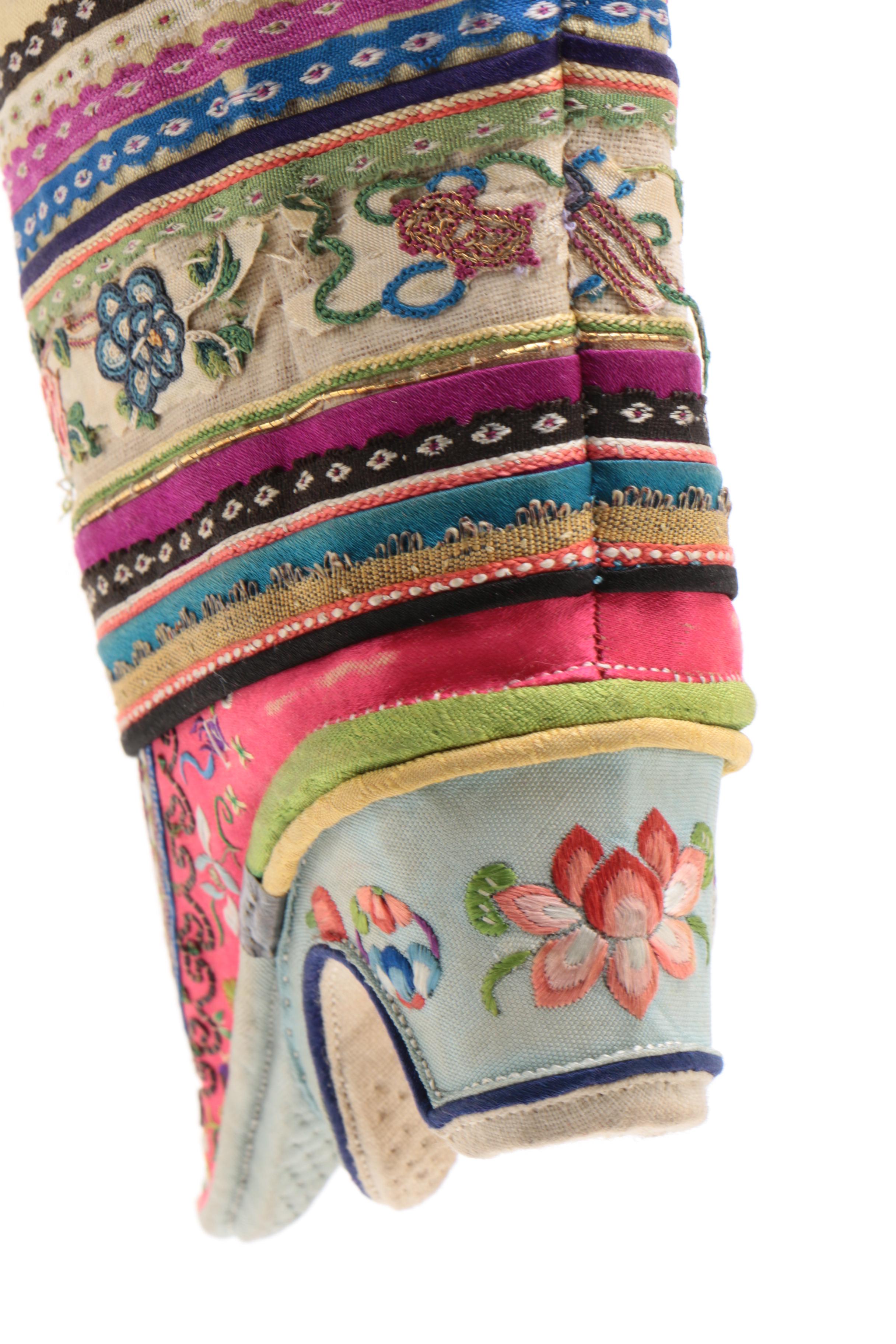 Antique Chinese Embroidered Silk Lotus Shoes, circa 1900