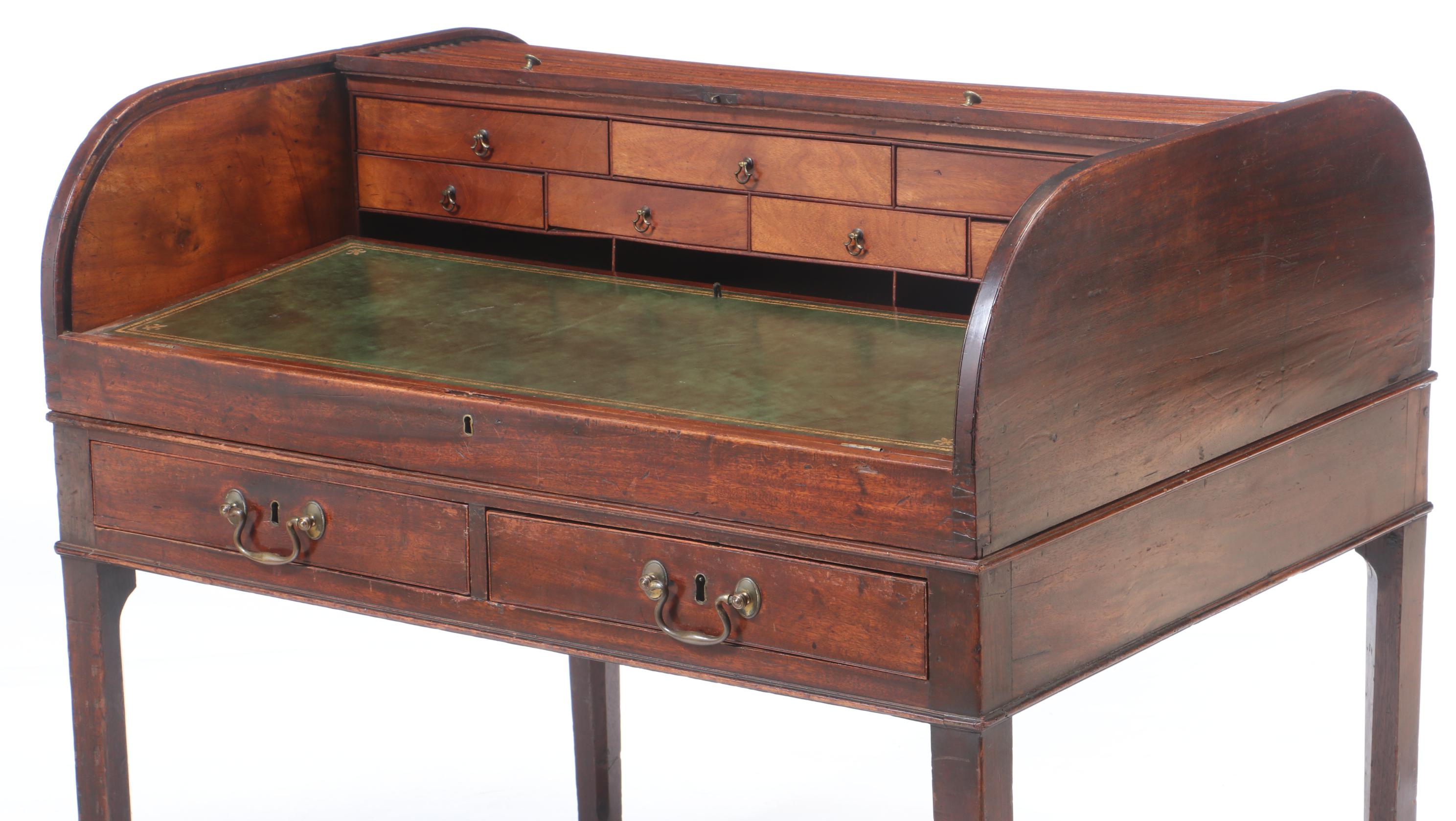 George III Mahogany Tambour Bureau, circa 1800
