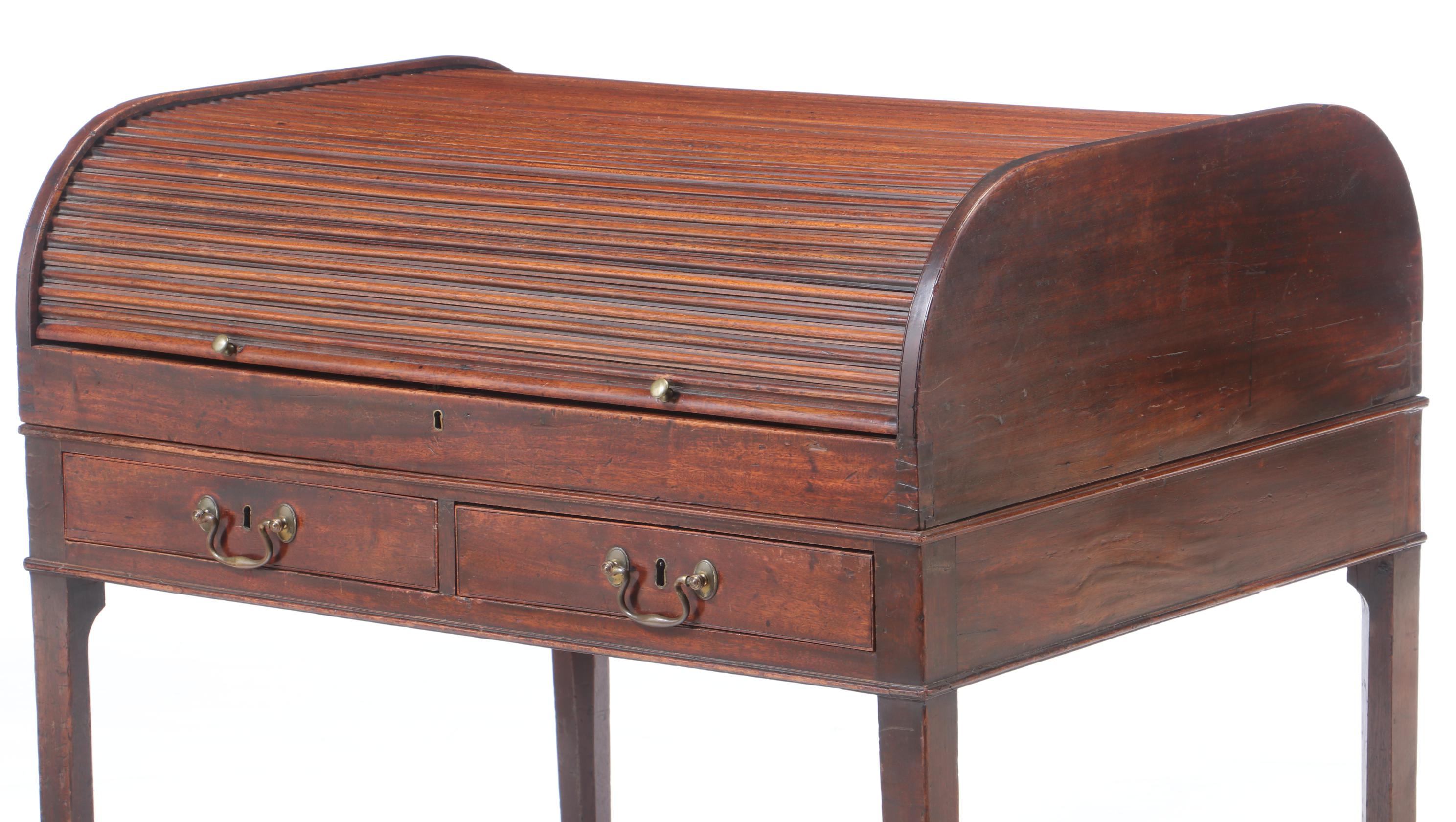 George III Mahogany Tambour Bureau, circa 1800