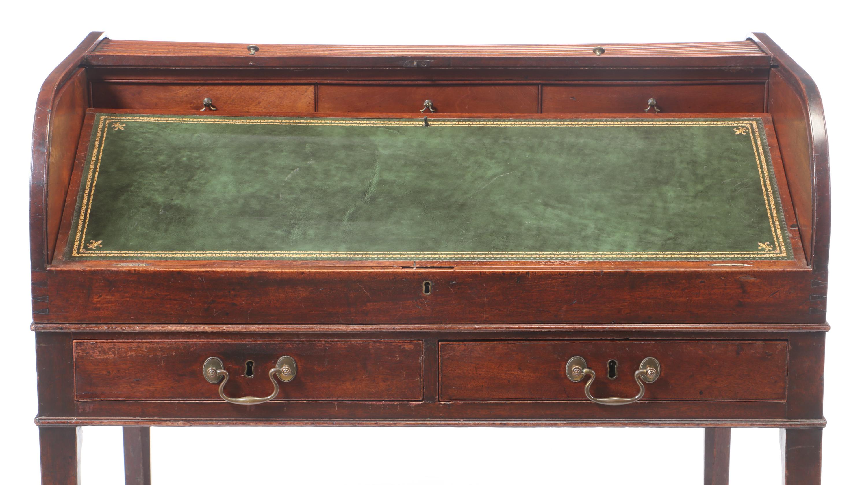 George III Mahogany Tambour Bureau, circa 1800
