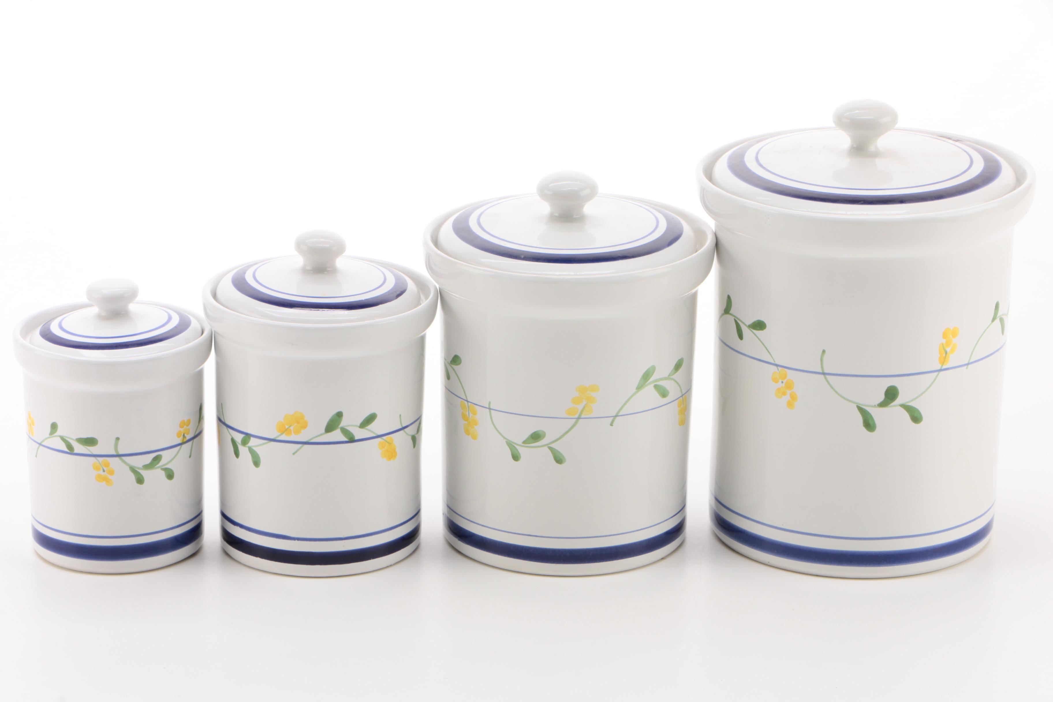 Italian Blue and White Floral 4 Piece Ceramic Kitchen Canister Set