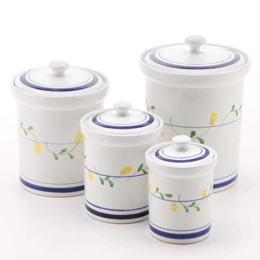 Italian Blue and White Floral 4 Piece Ceramic Kitchen Canister Set