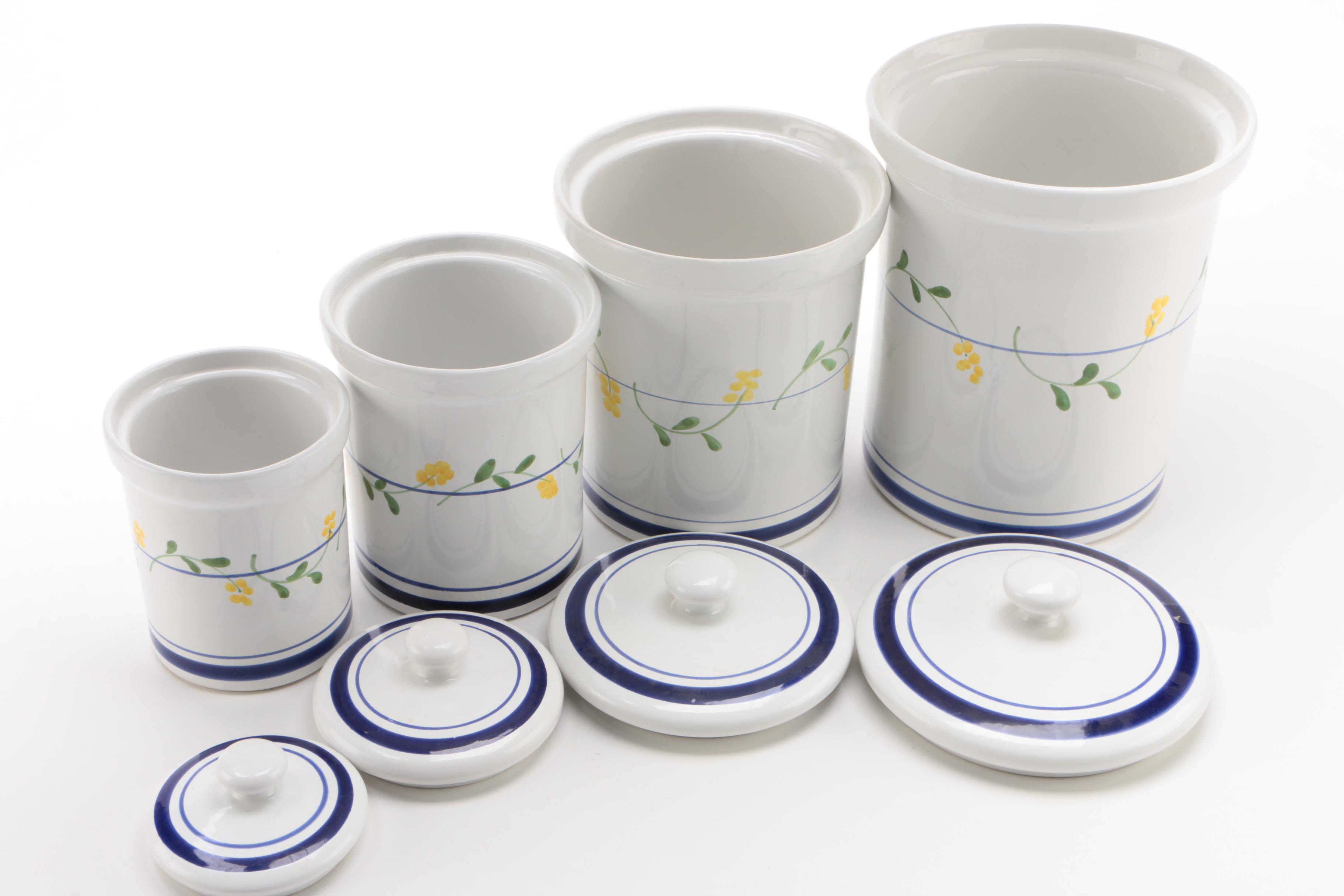 Italian Blue and White Floral 4 Piece Ceramic Kitchen Canister Set