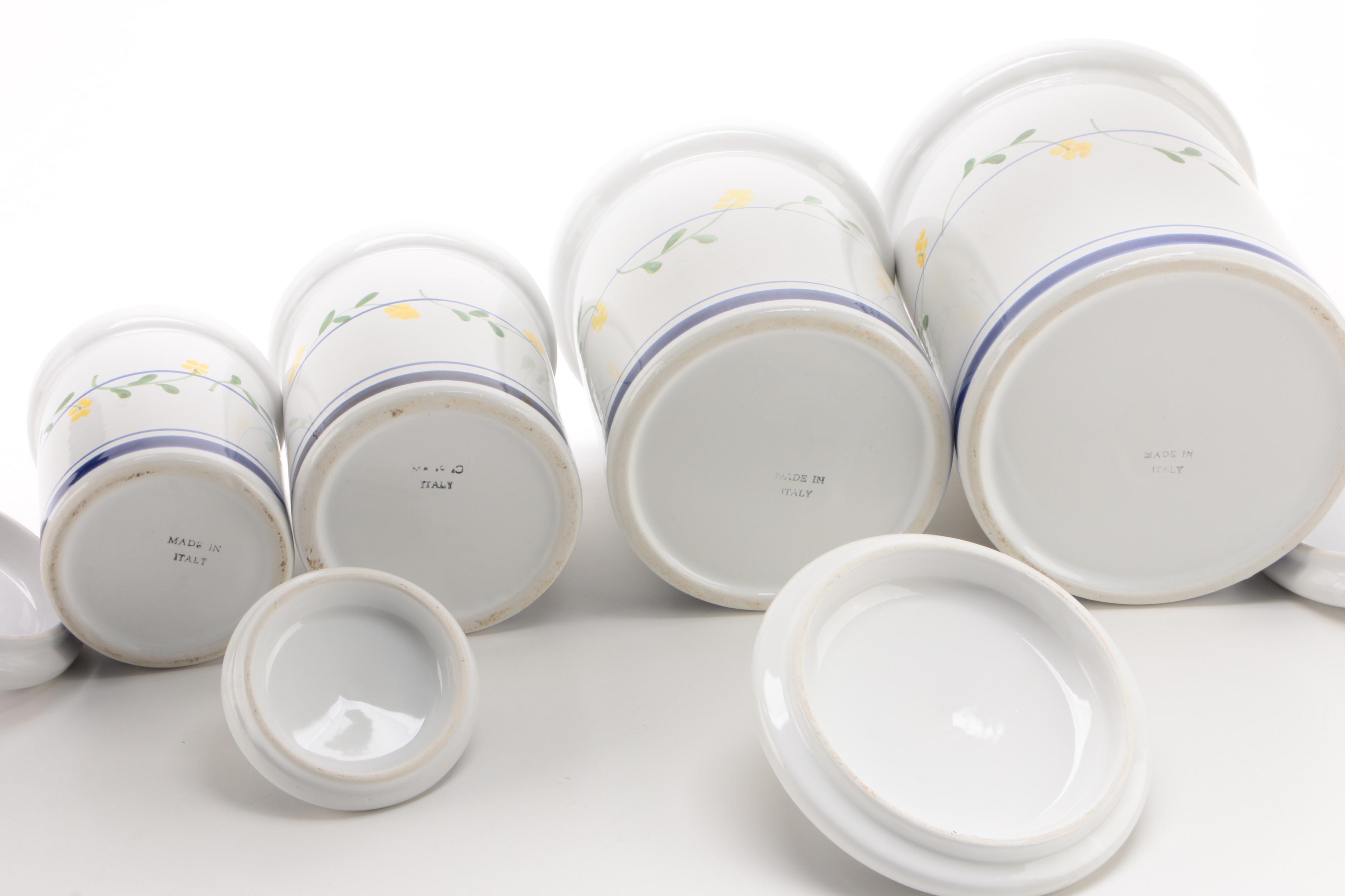Italian Blue and White Floral 4 Piece Ceramic Kitchen Canister Set
