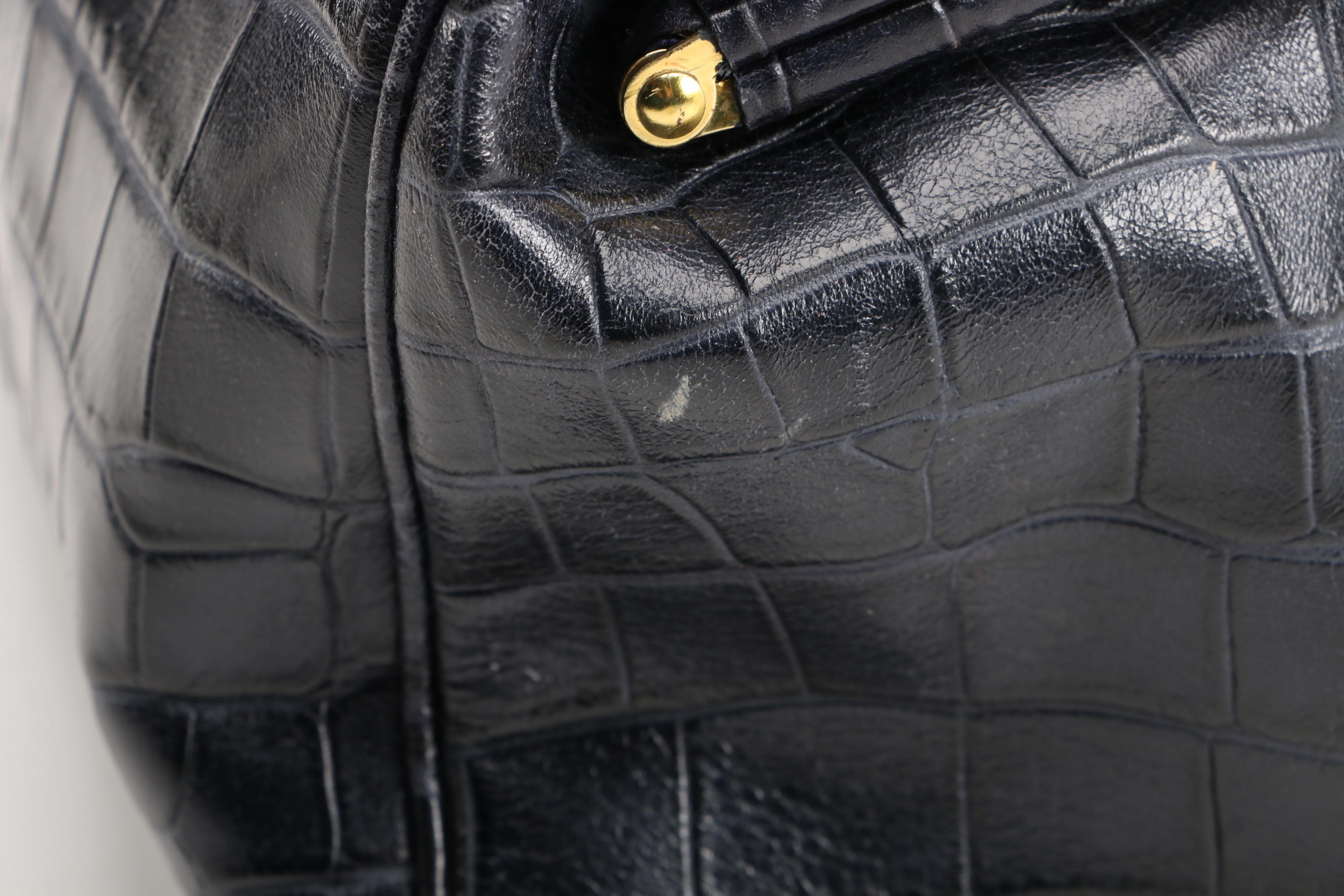 Tory Burch Deep Blue Crocodile Embossed Leather Chain Frame Bag