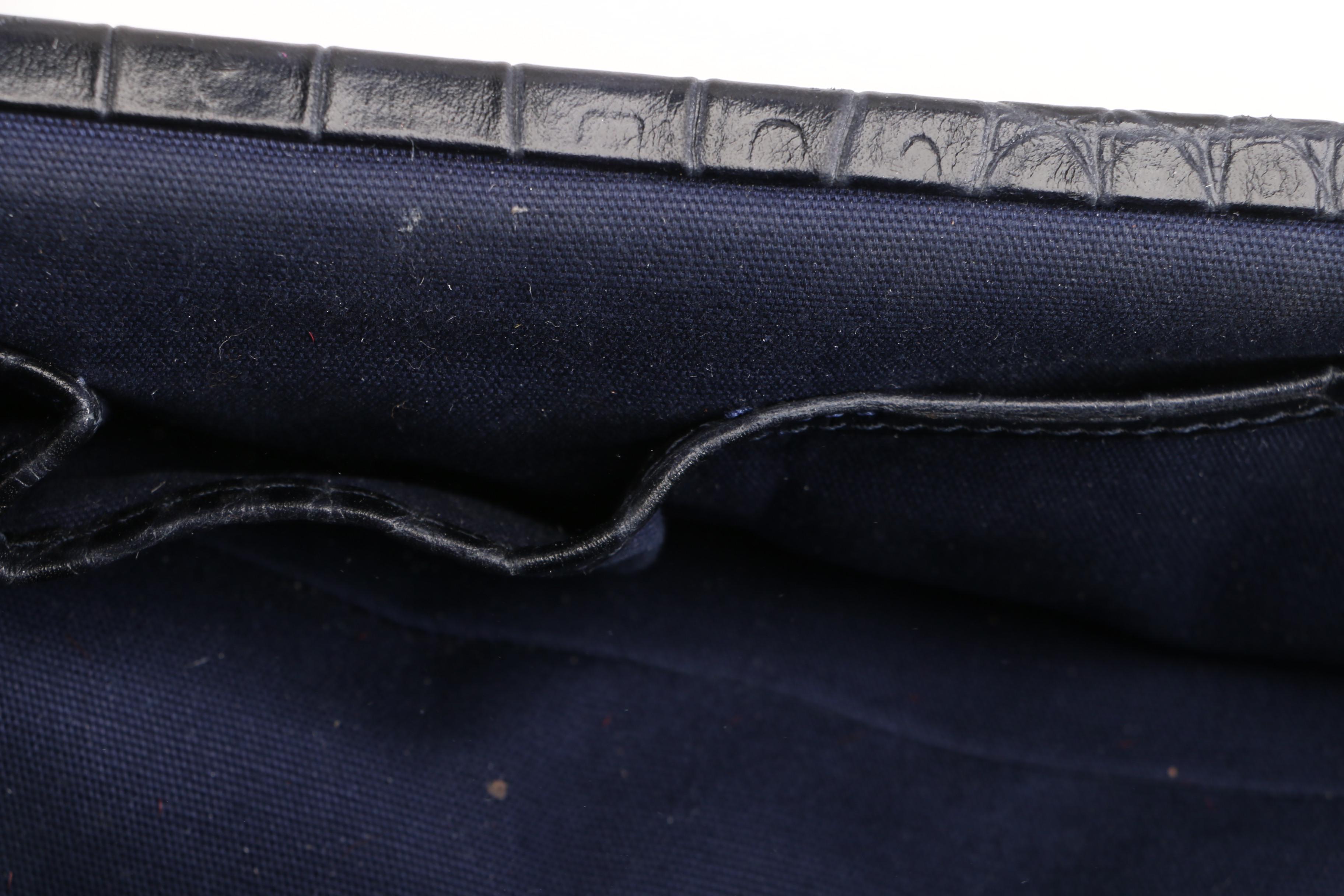 Tory Burch Deep Blue Crocodile Embossed Leather Chain Frame Bag