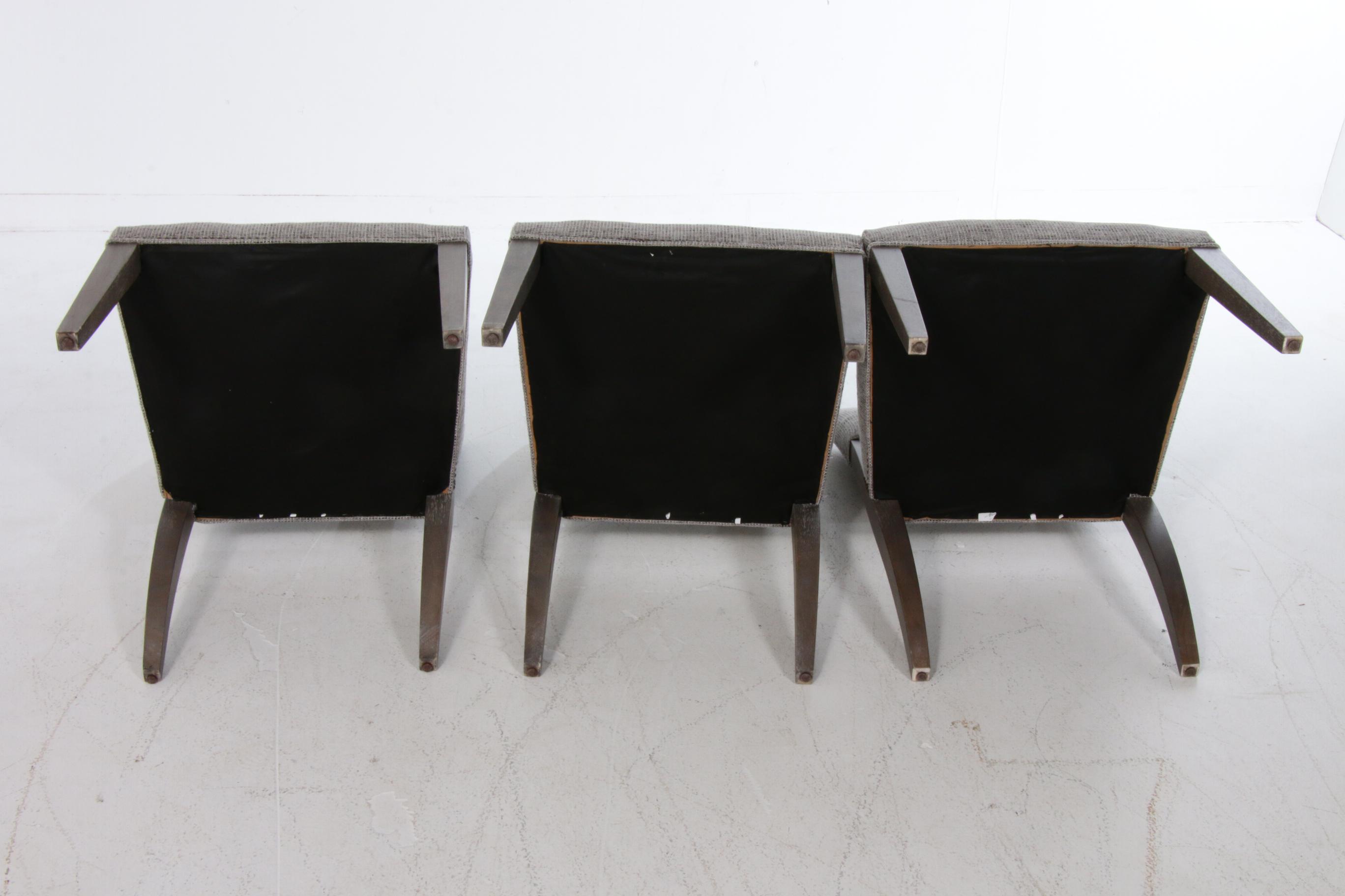 Three Contemporary Grey Tweed Dining Side Chairs