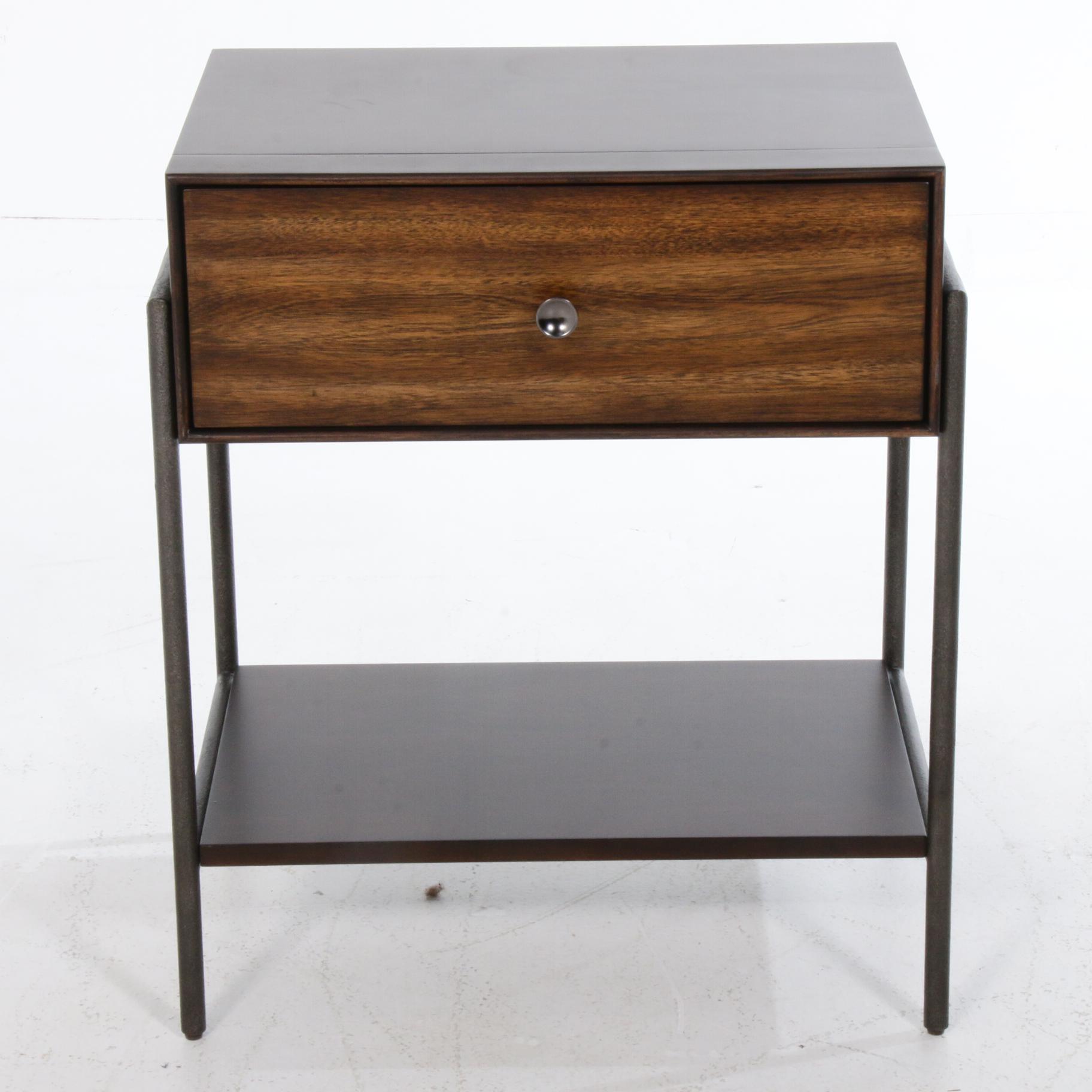 Hooker Furniture "Studio 7H Encase" Acacia, Walnut, and Black Metal Nightstand