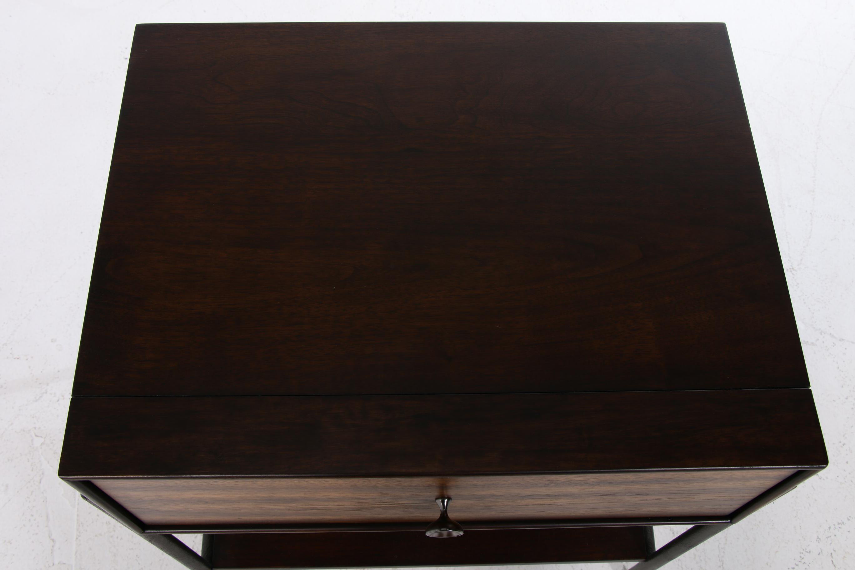 Hooker Furniture "Studio 7H Encase" Acacia, Walnut, and Black Metal Nightstand