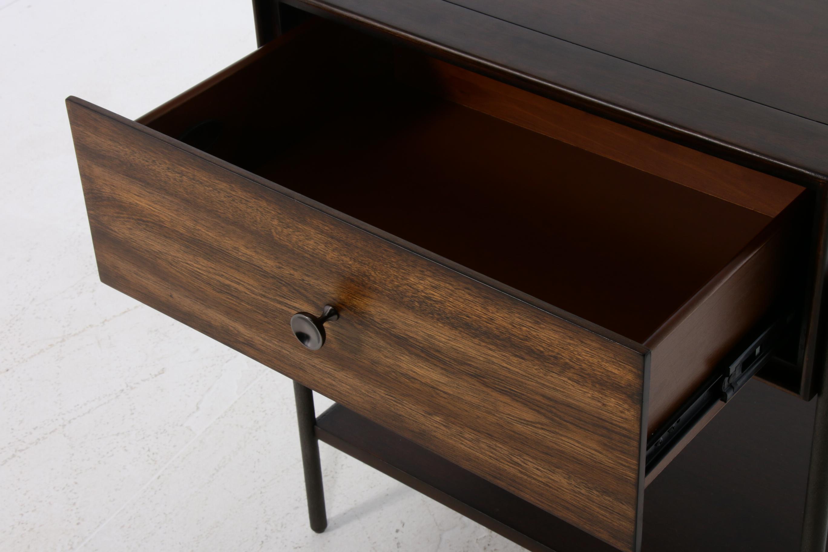 Hooker Furniture "Studio 7H Encase" Acacia, Walnut, and Black Metal Nightstand
