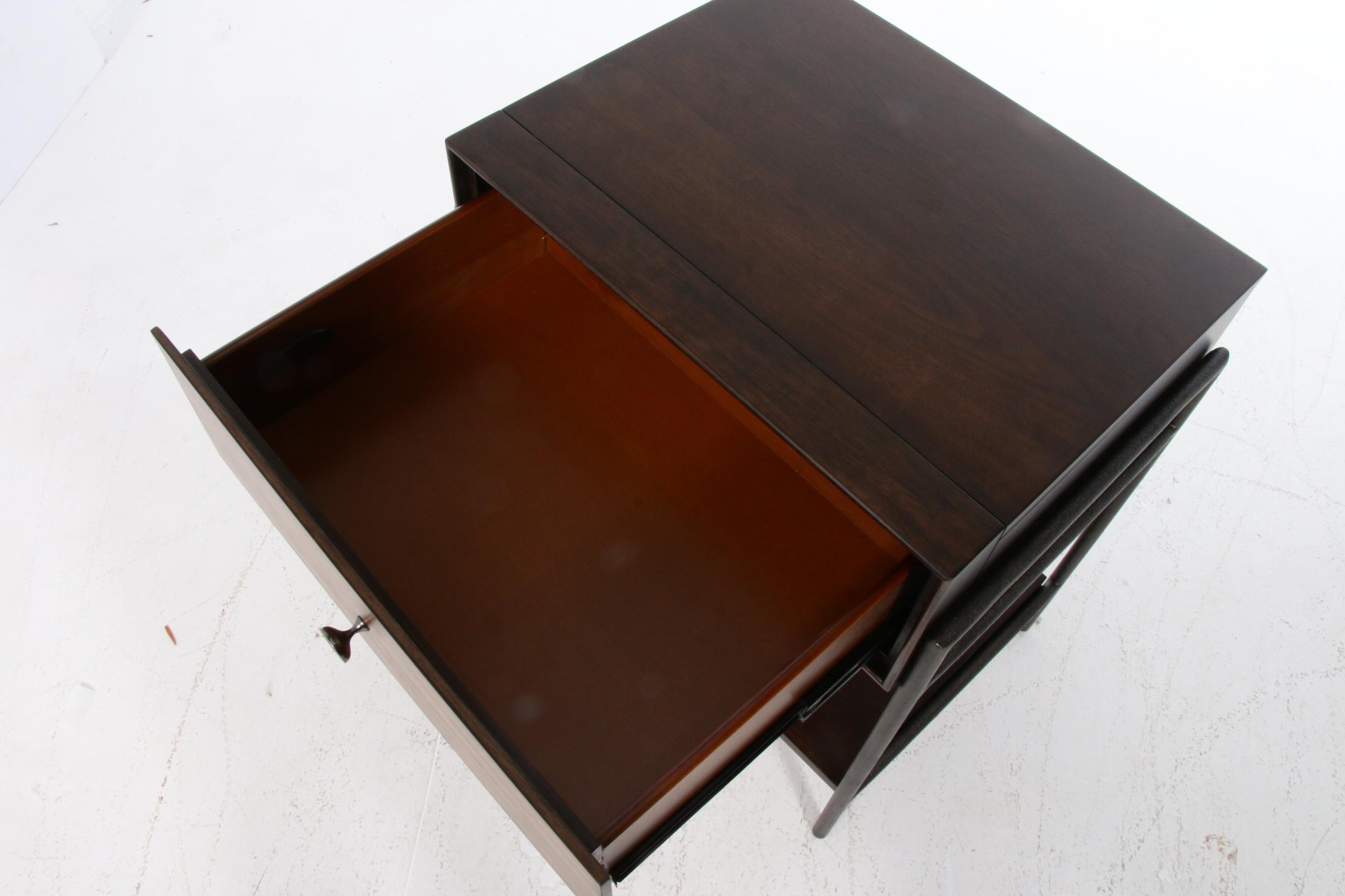 Hooker Furniture "Studio 7H Encase" Acacia, Walnut, and Black Metal Nightstand