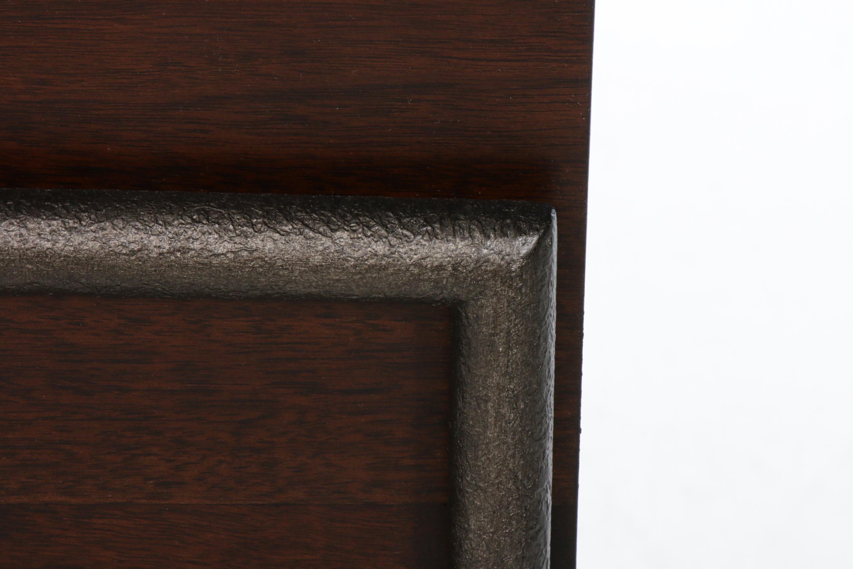 Hooker Furniture "Studio 7H Encase" Acacia, Walnut, and Black Metal Nightstand