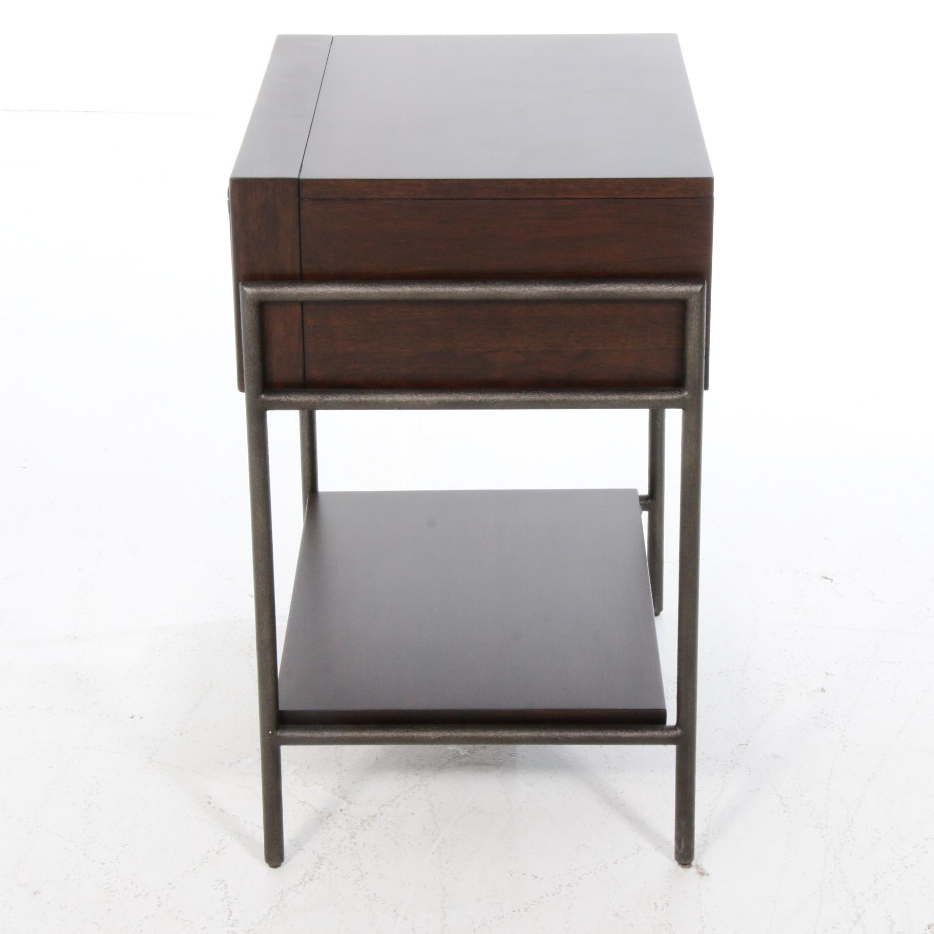 Hooker Furniture "Studio 7H Encase" Acacia, Walnut, and Black Metal Nightstand