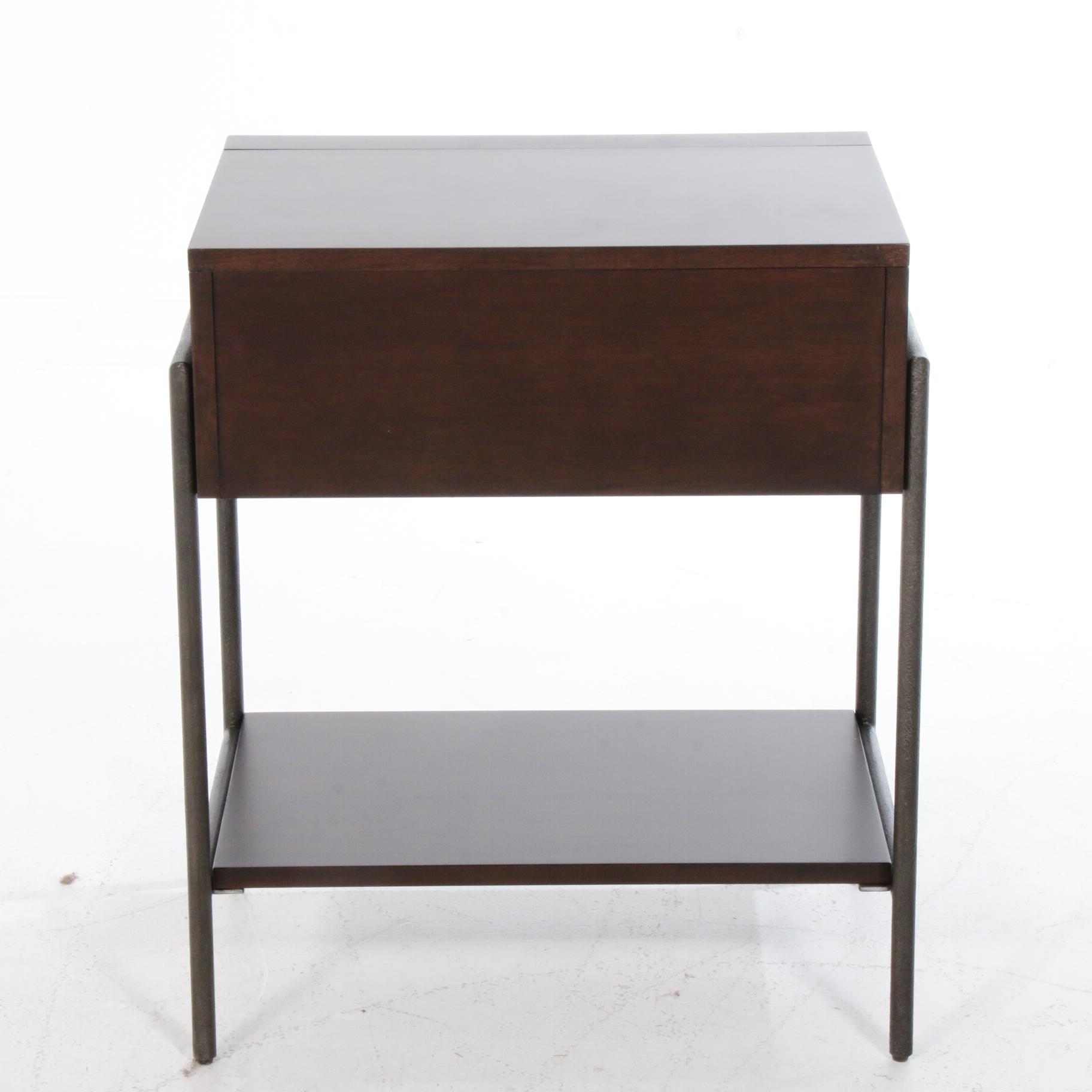 Hooker Furniture "Studio 7H Encase" Acacia, Walnut, and Black Metal Nightstand
