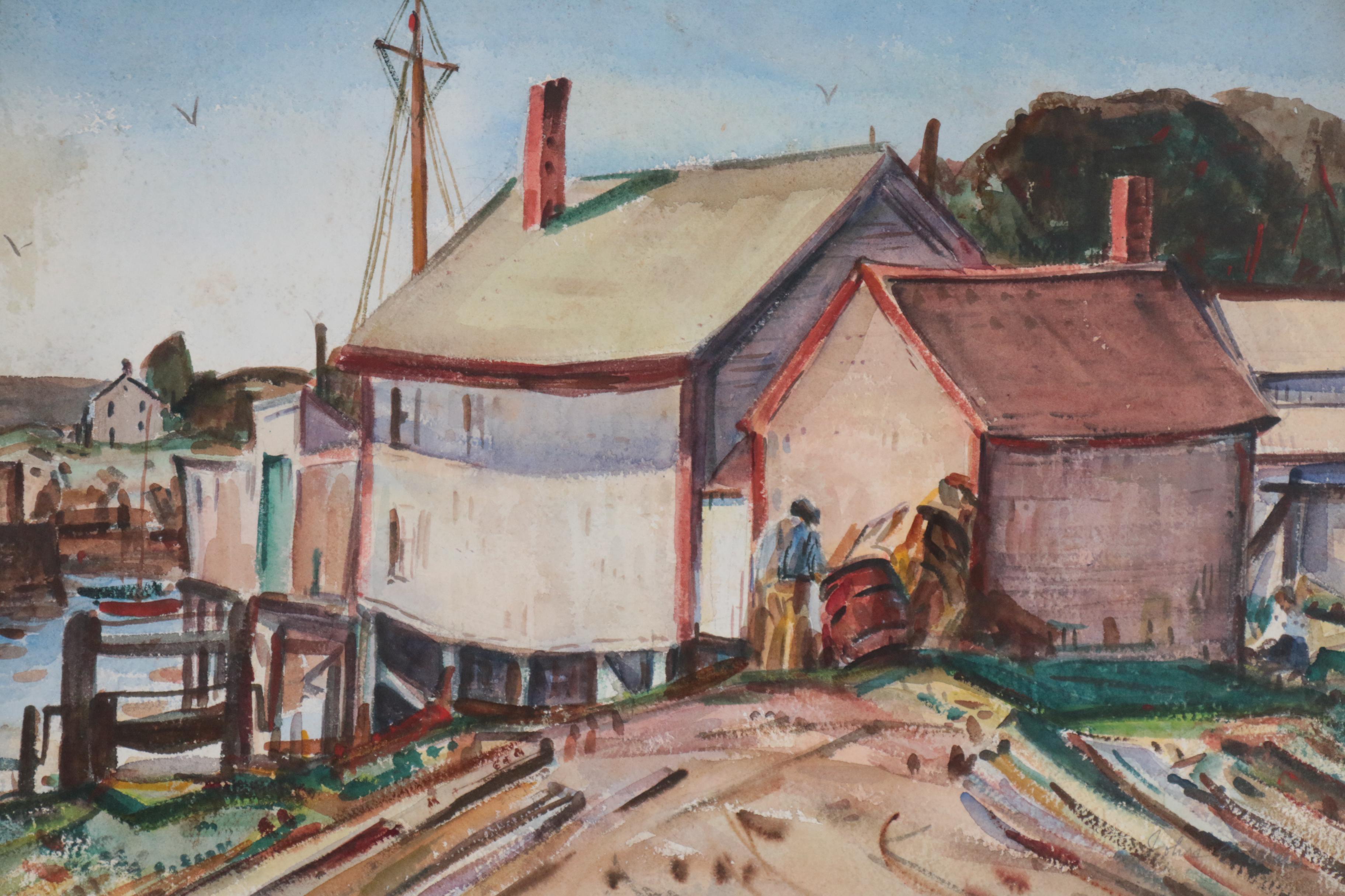 John E. Weis Watercolor Painting of Harbor Scene