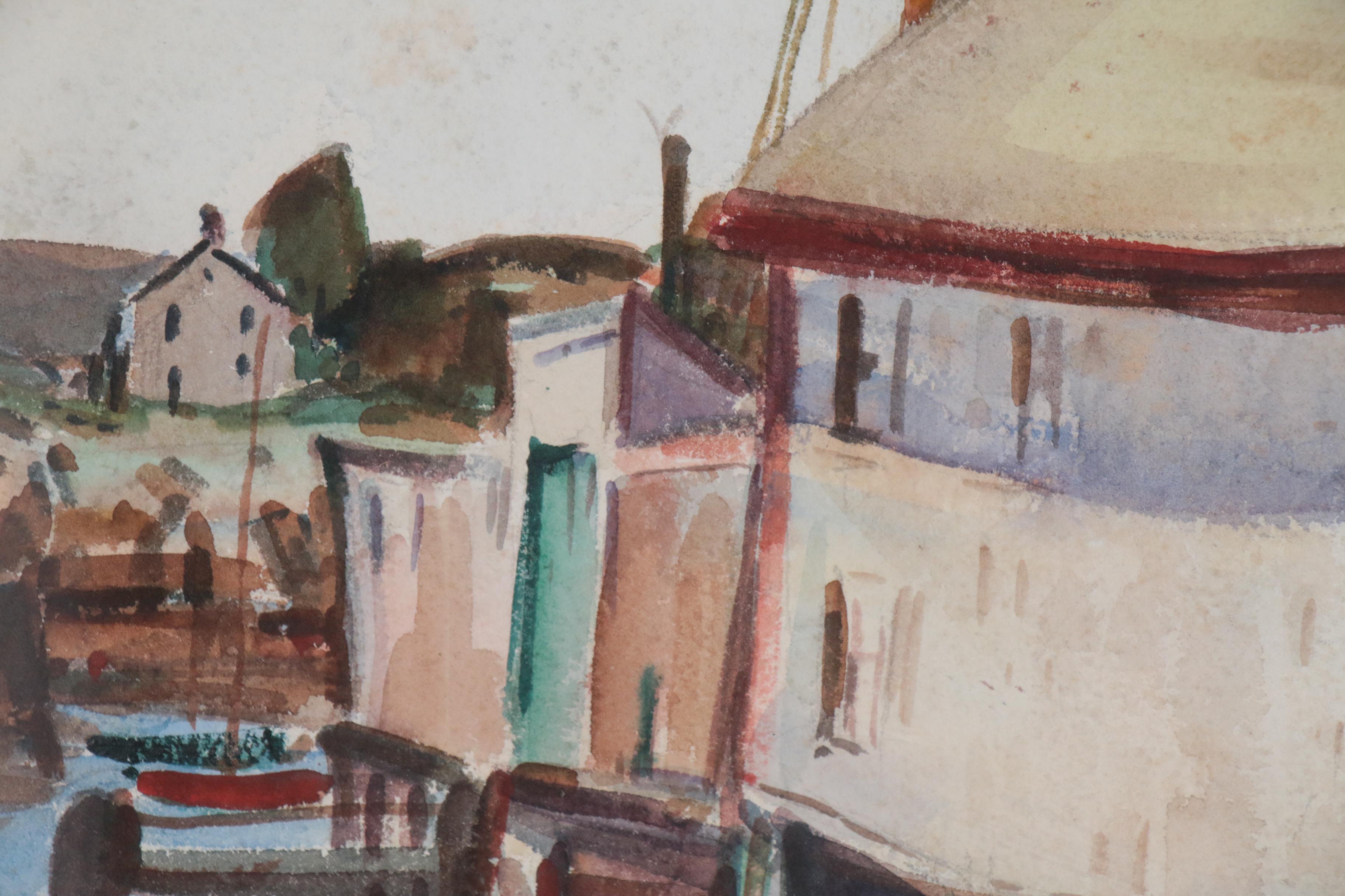 John E. Weis Watercolor Painting of Harbor Scene