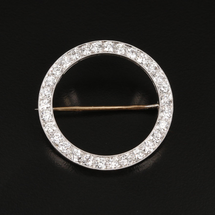 Vintage Platinum 2.55 CTW Diamond Circle Brooch