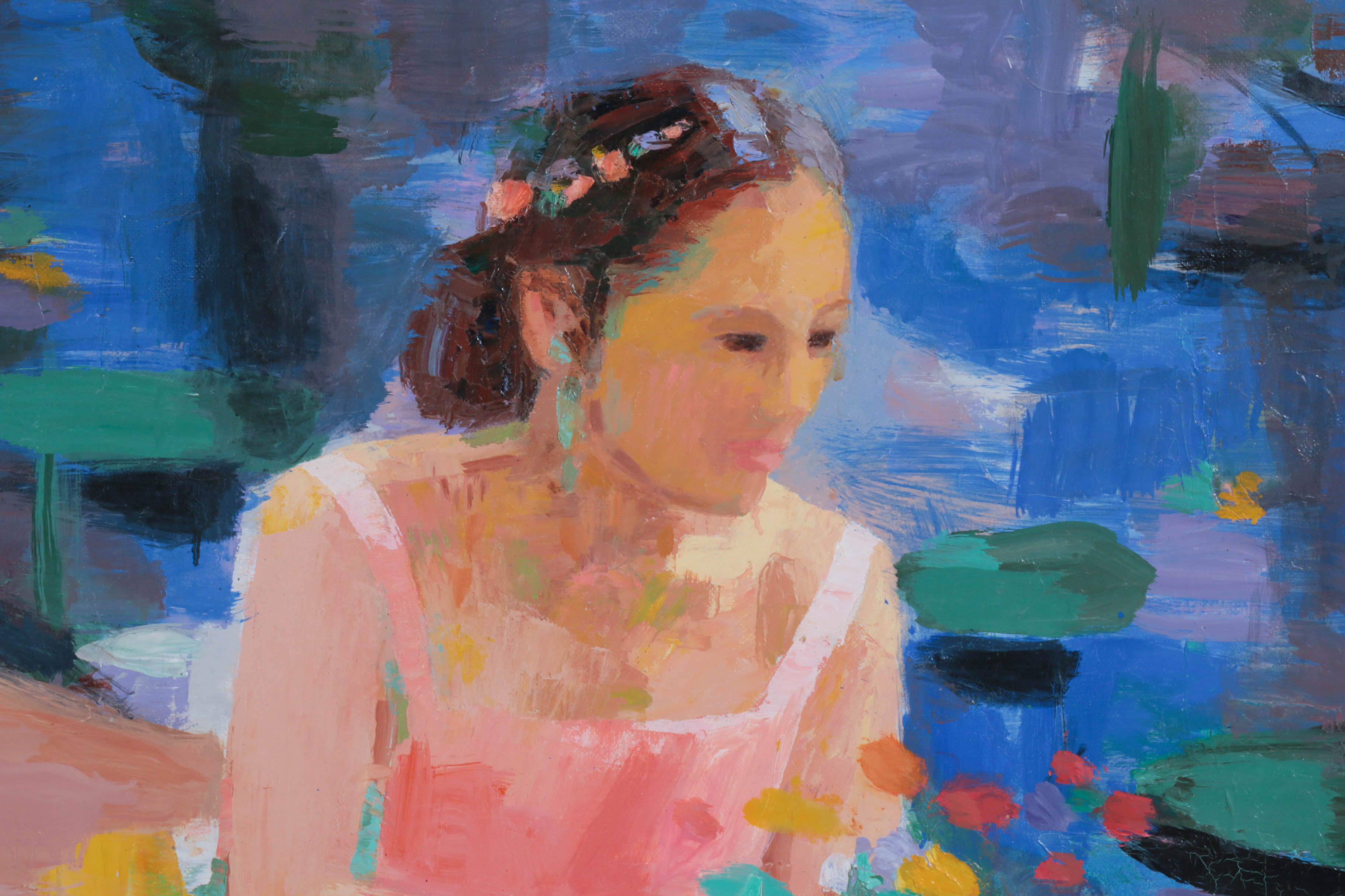 Pang Jen Oil Painting "Girl in Garden"