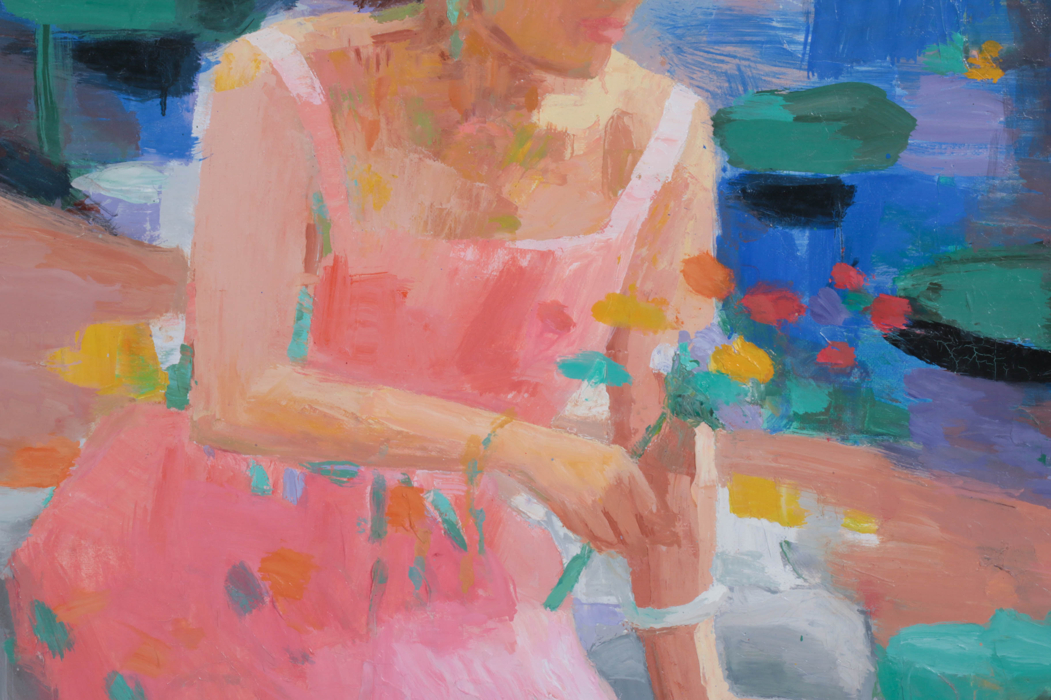 Pang Jen Oil Painting "Girl in Garden"