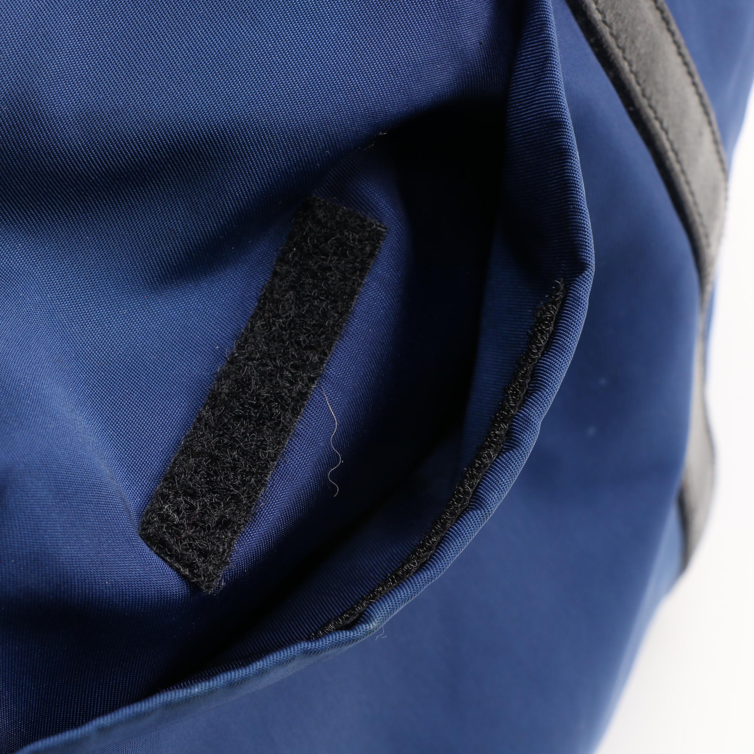 Prada Blue Tessuto Nylon Tote Trimmed in Black Leather with Combination Lock