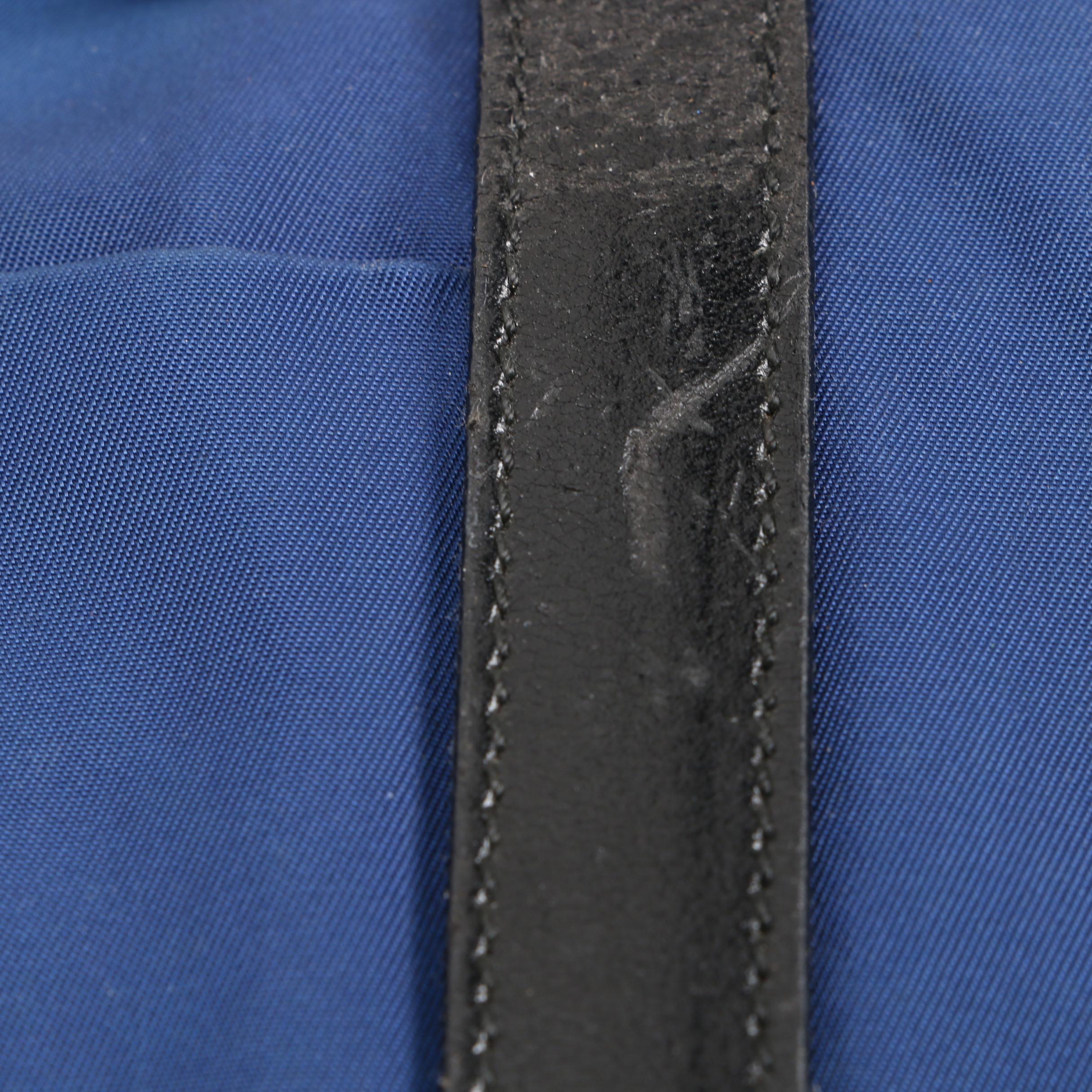 Prada Blue Tessuto Nylon Tote Trimmed in Black Leather with Combination Lock