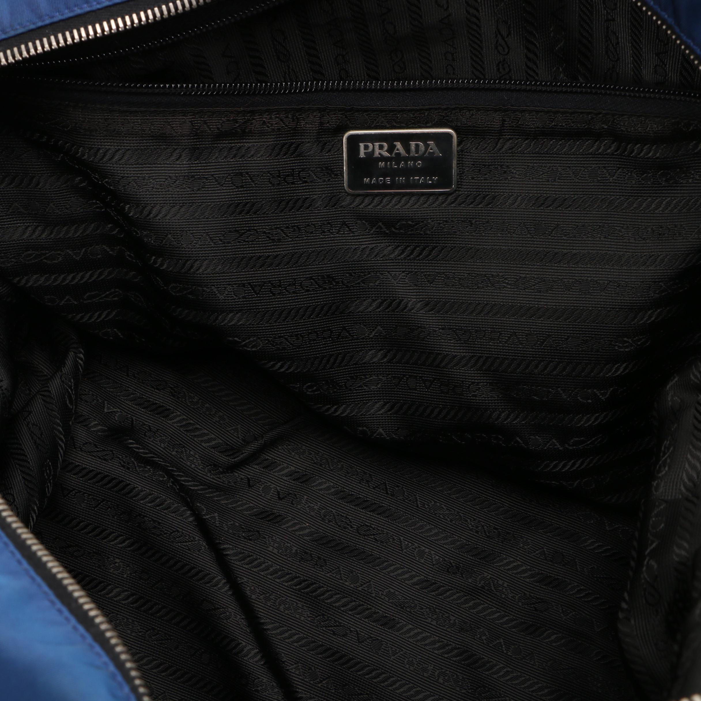 Prada Blue Tessuto Nylon Tote Trimmed in Black Leather with Combination Lock
