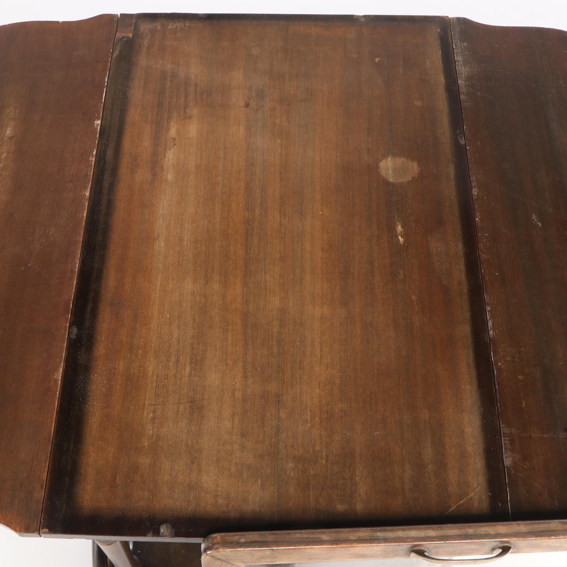 Weathered Wooden Tea Cart with Removable Tray, Mid to Late 20th C.