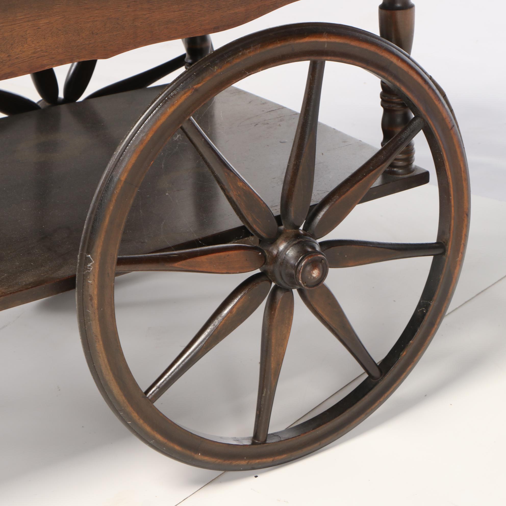 Weathered Wooden Tea Cart with Removable Tray, Mid to Late 20th C.