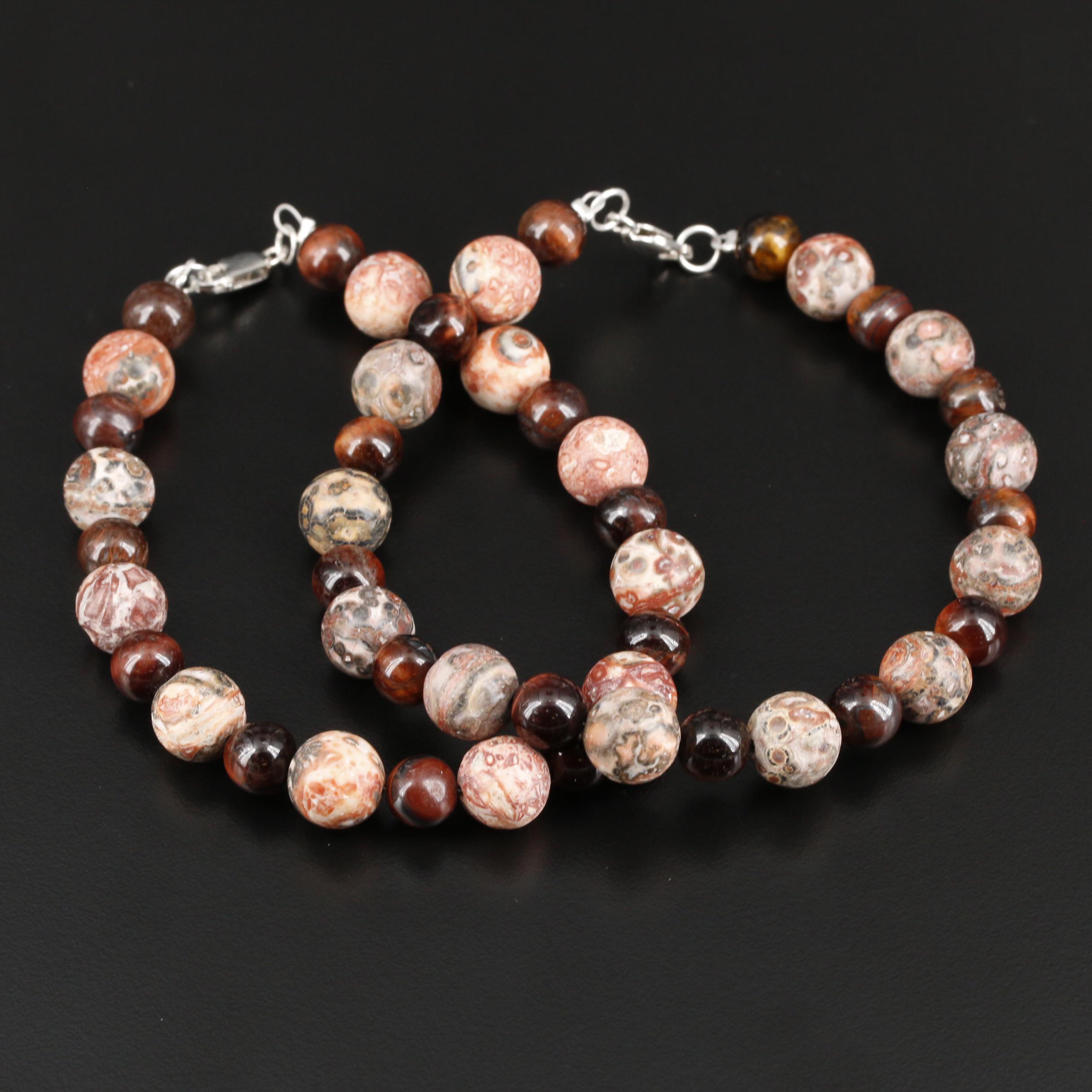 Sterling Silver Jasper, Garnet and Tiger's Eye Beaded Bracelets