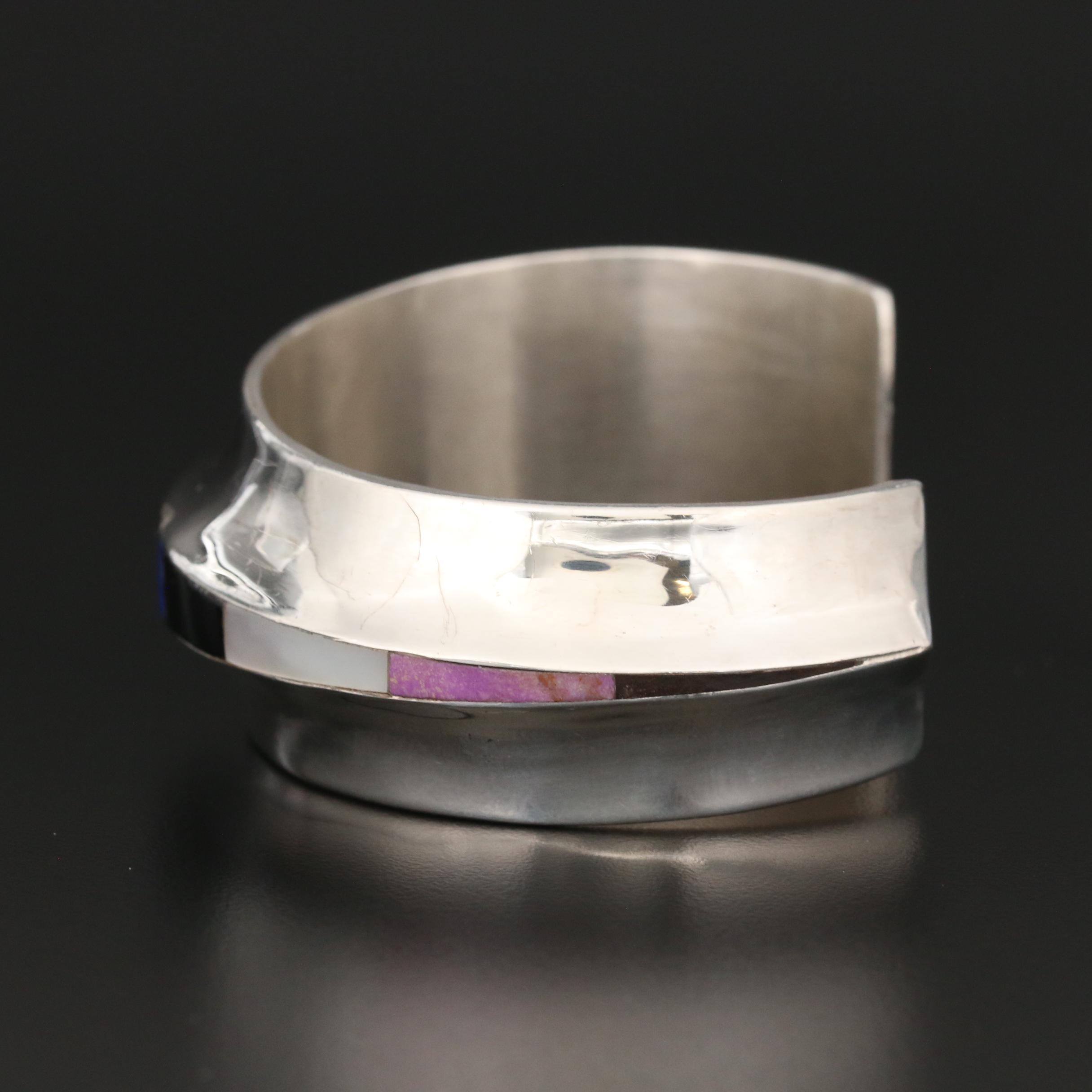 F C Laguna, Choctaw Sterling Cuff Bracelet with Lapis Lazuli, Turquoise and More