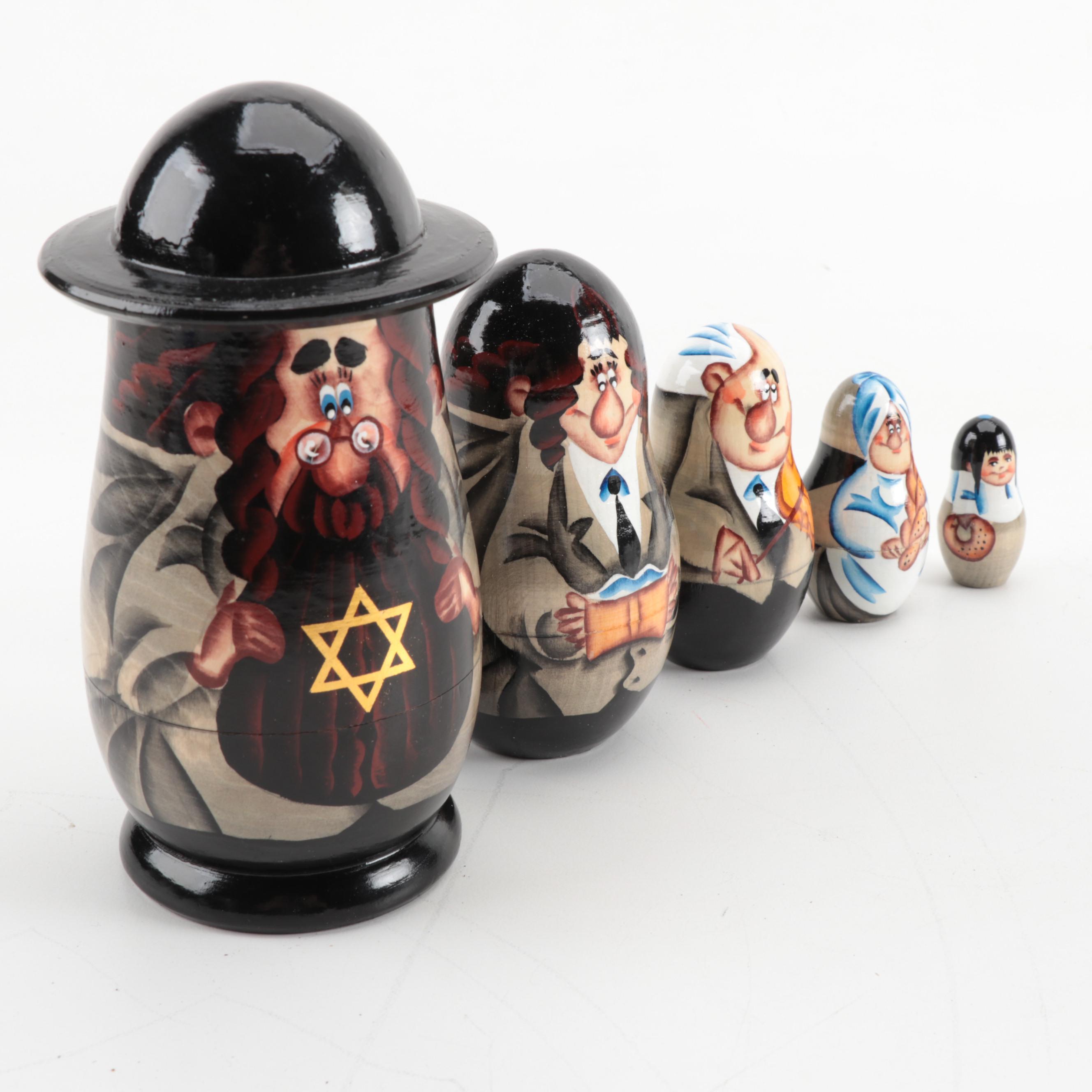 Hand-Painted Nesting Rabbi Dolls