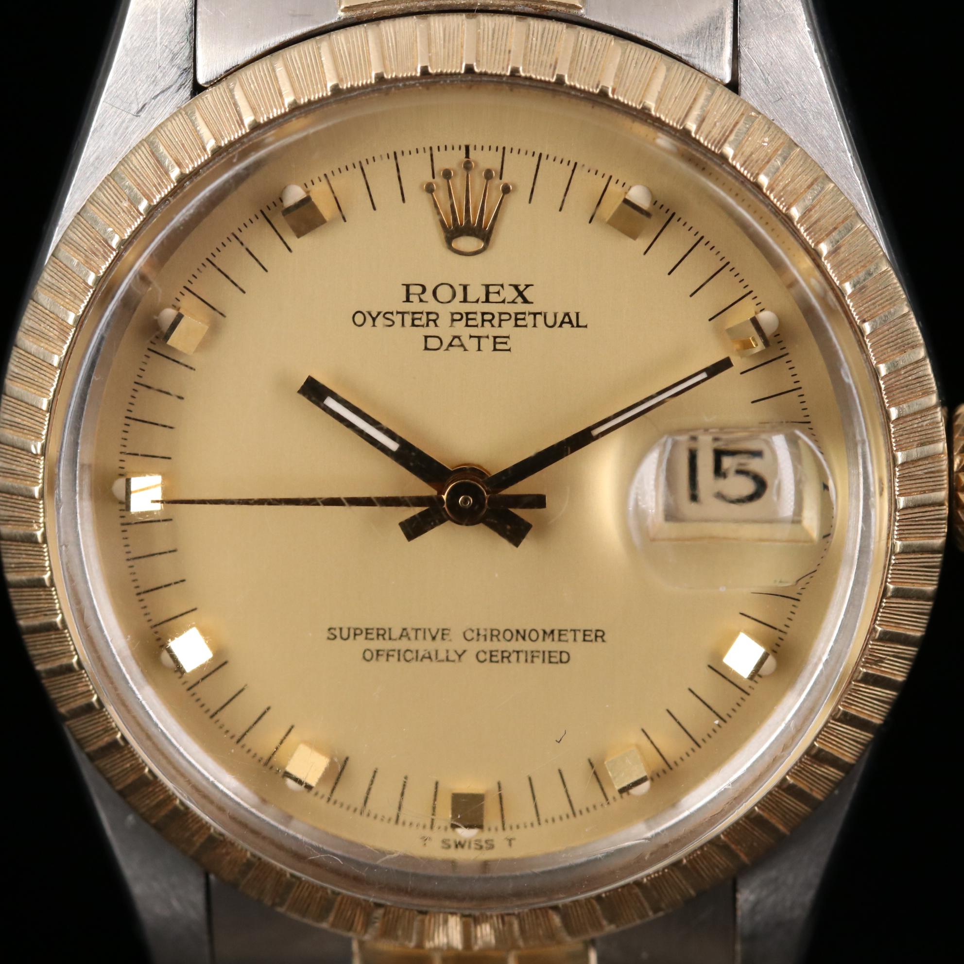 Rolex Date 14K Gold and Stainless Steel Automatic Watch, 1981