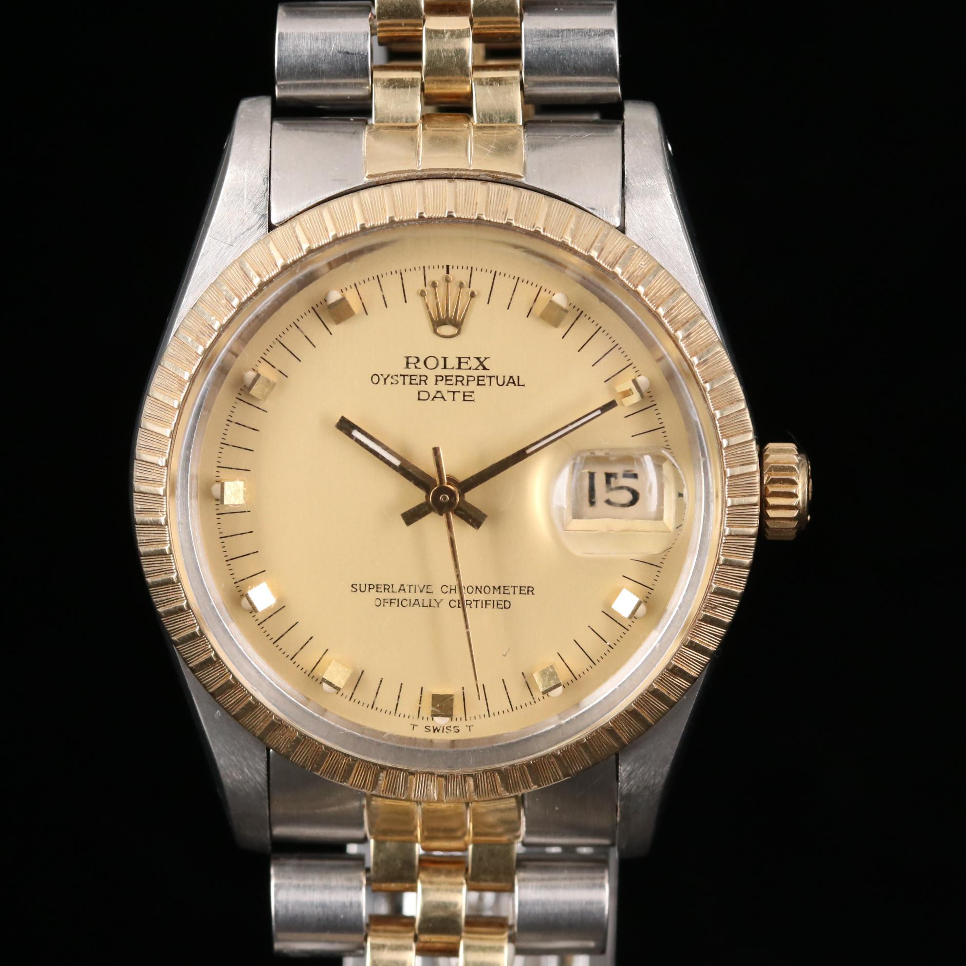 Rolex Date 14K Gold and Stainless Steel Automatic Watch, 1981