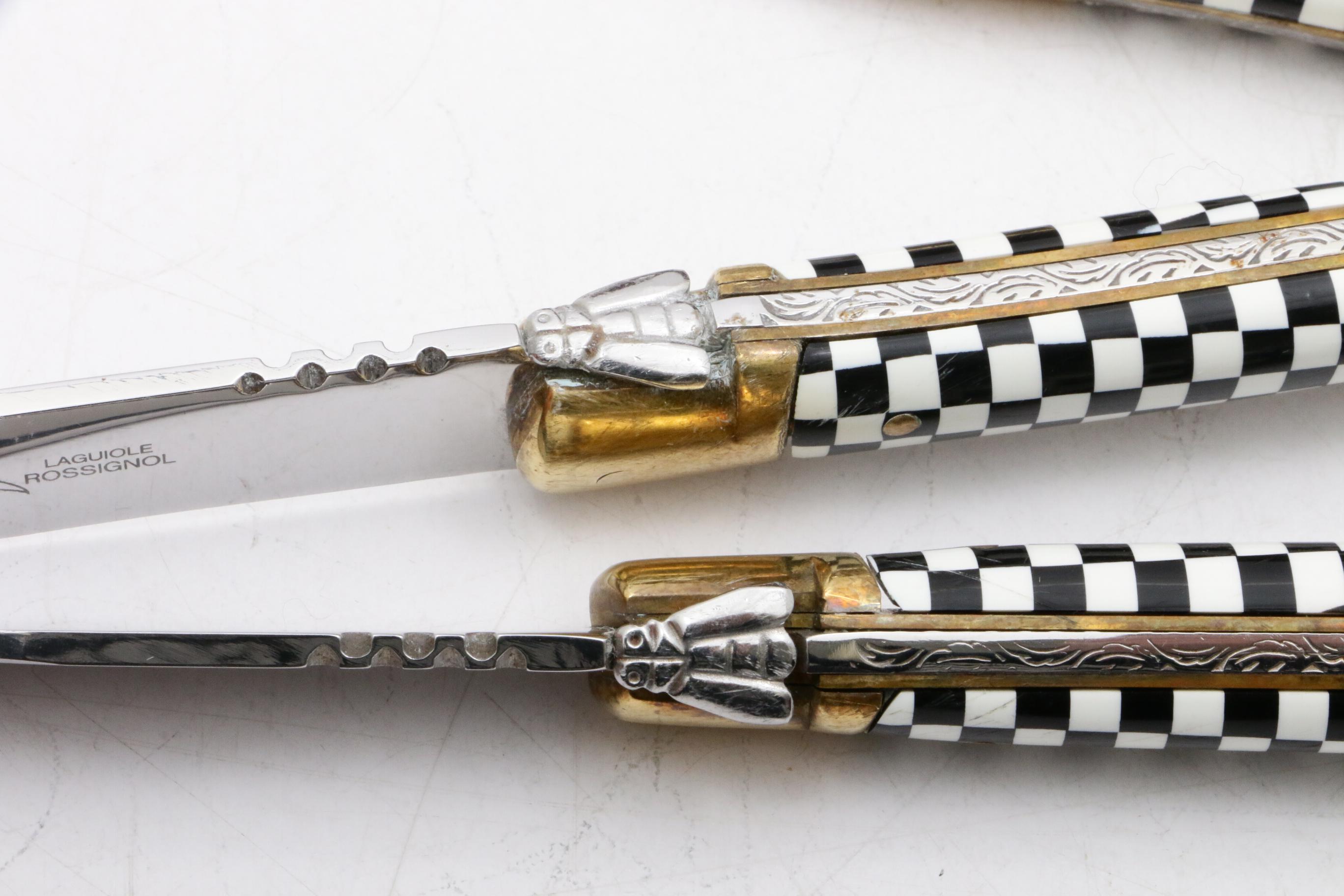 Laguiole Rossignol Checkered Stainless Steel Steak Knives