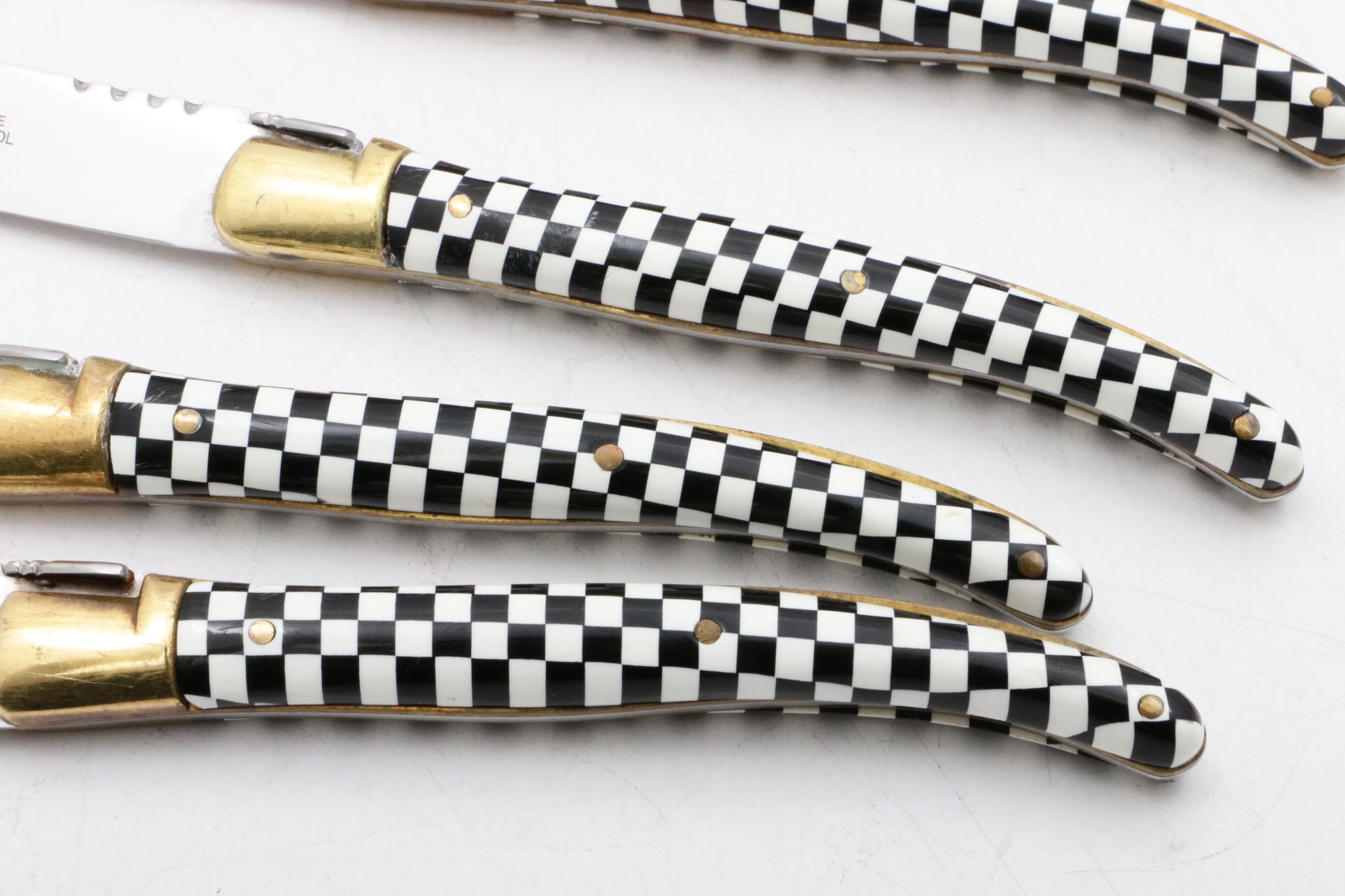 Laguiole Rossignol Checkered Stainless Steel Steak Knives