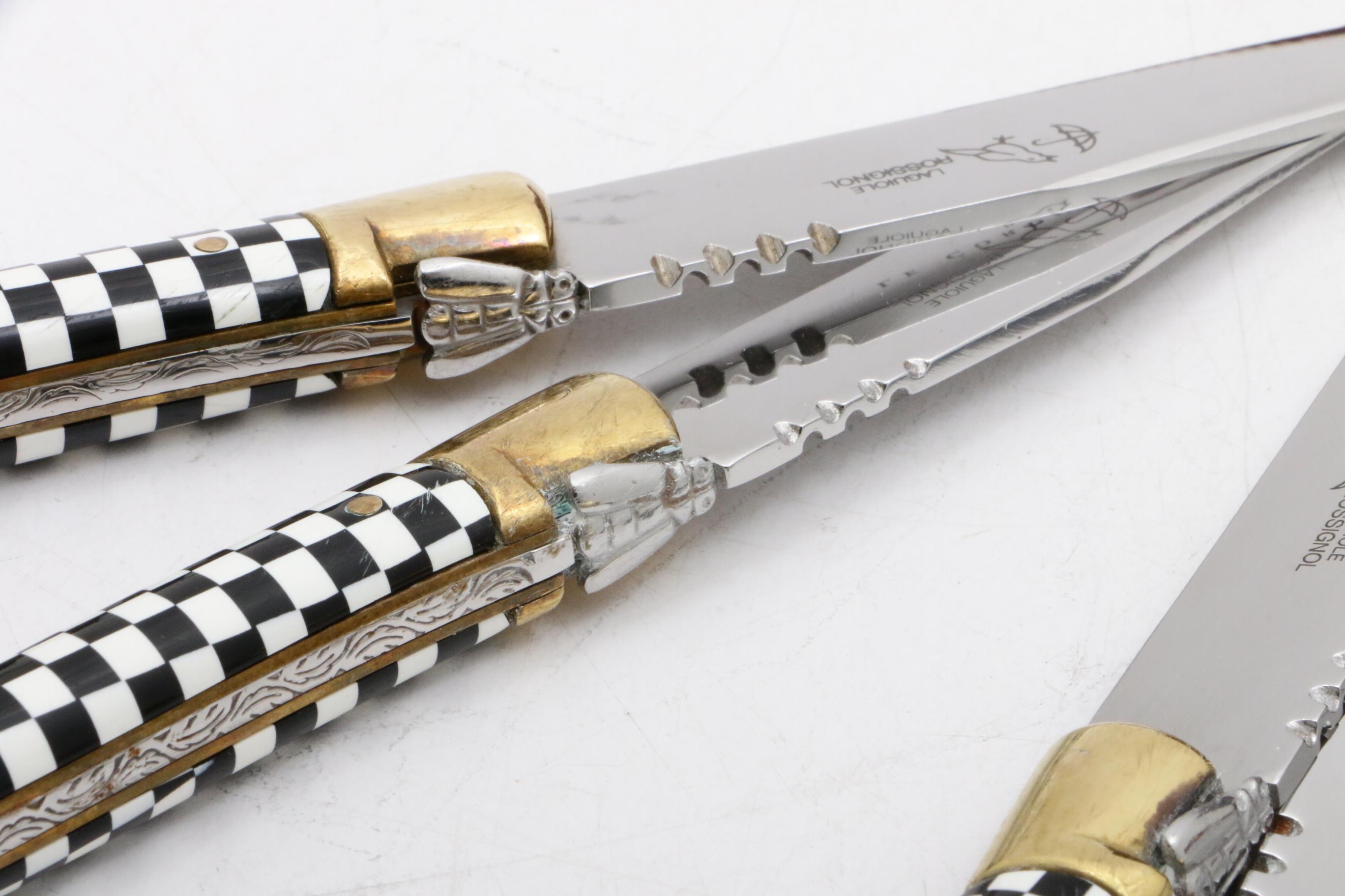 Laguiole Rossignol Checkered Stainless Steel Steak Knives