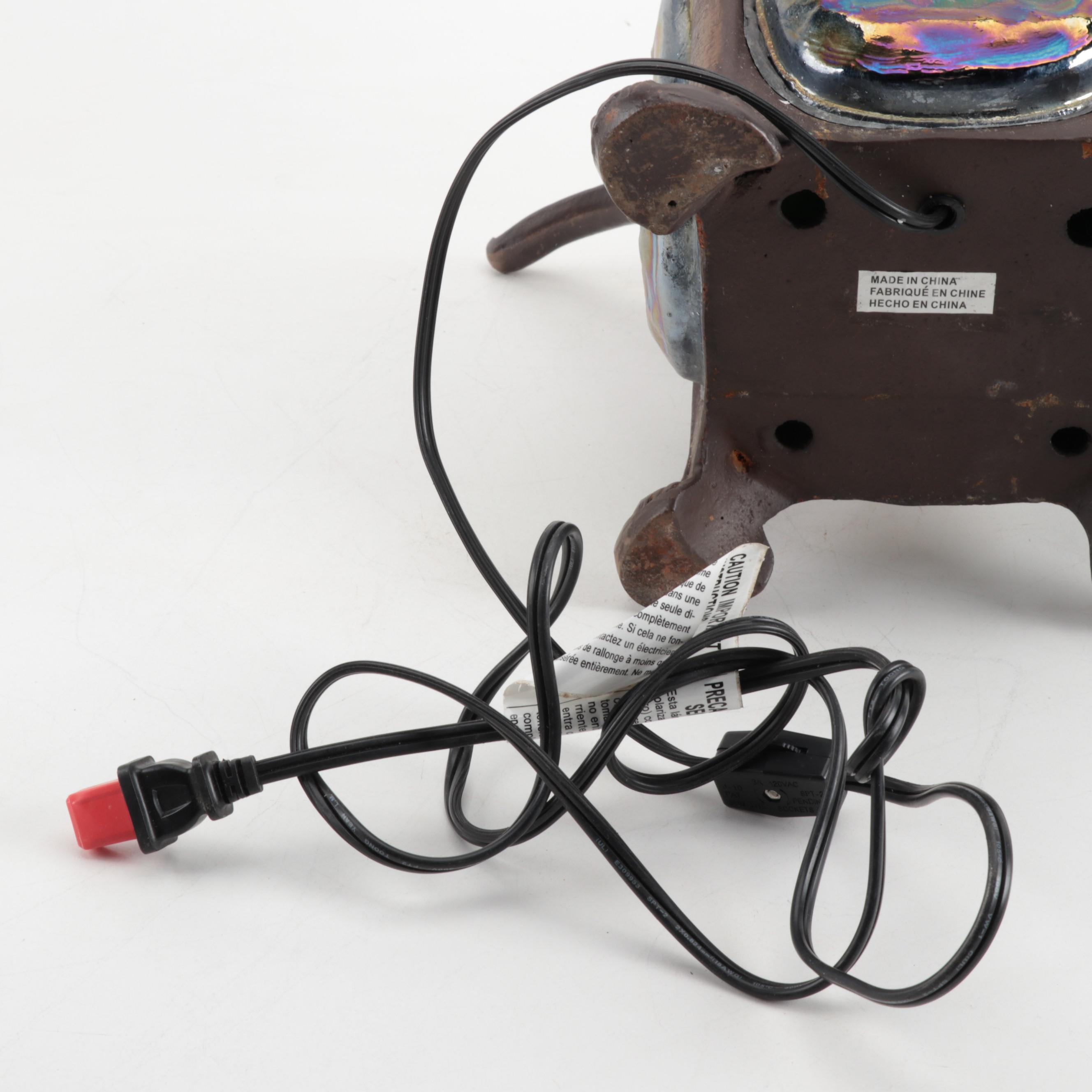 Art Nouveau Metal and Iridescent Glass Lamp Base