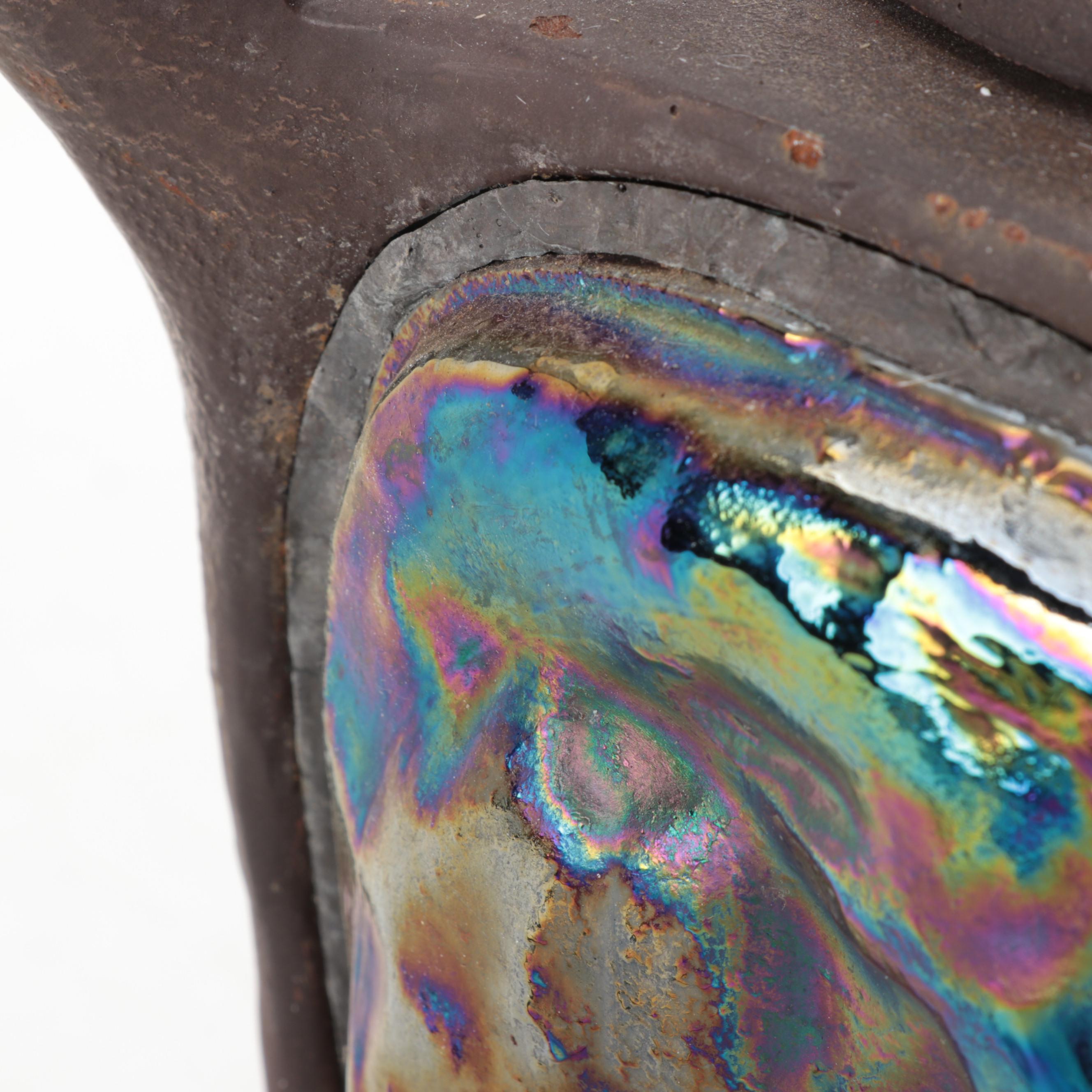 Art Nouveau Metal and Iridescent Glass Lamp Base