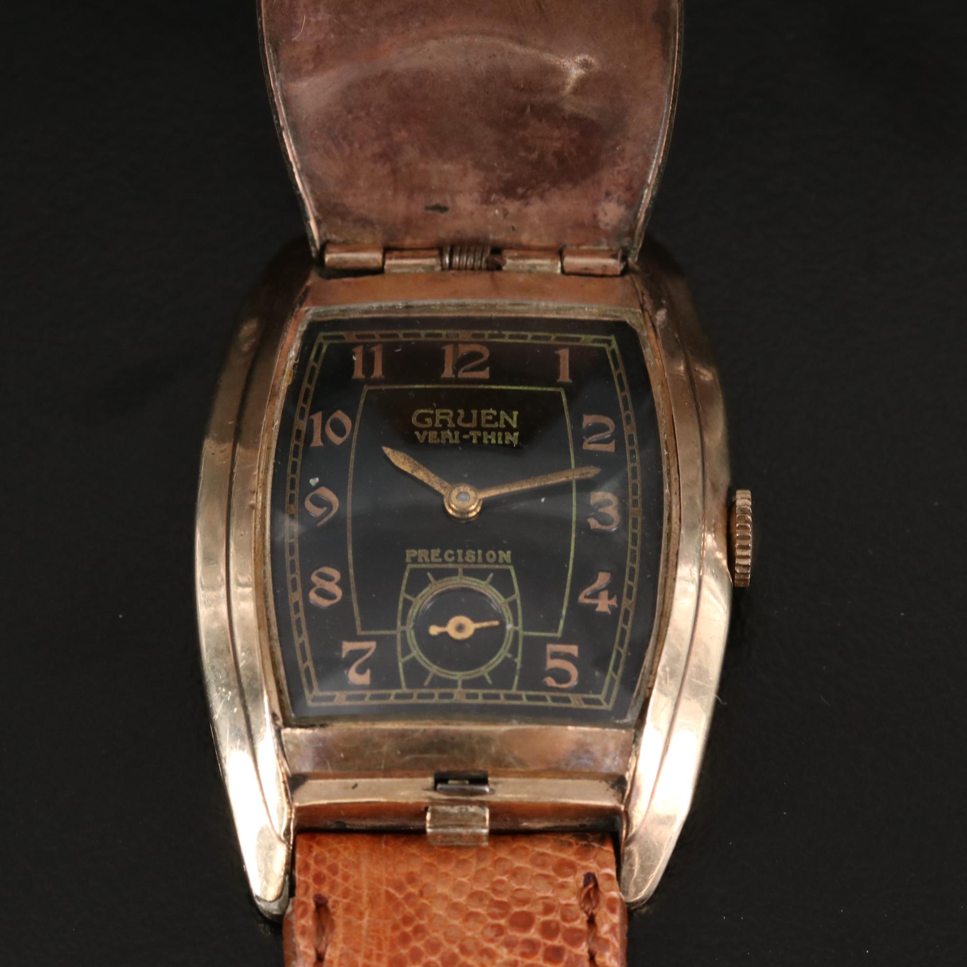 Gruen Flip Top Veri-Thin 10K Gold Filled Stem Wind Watch