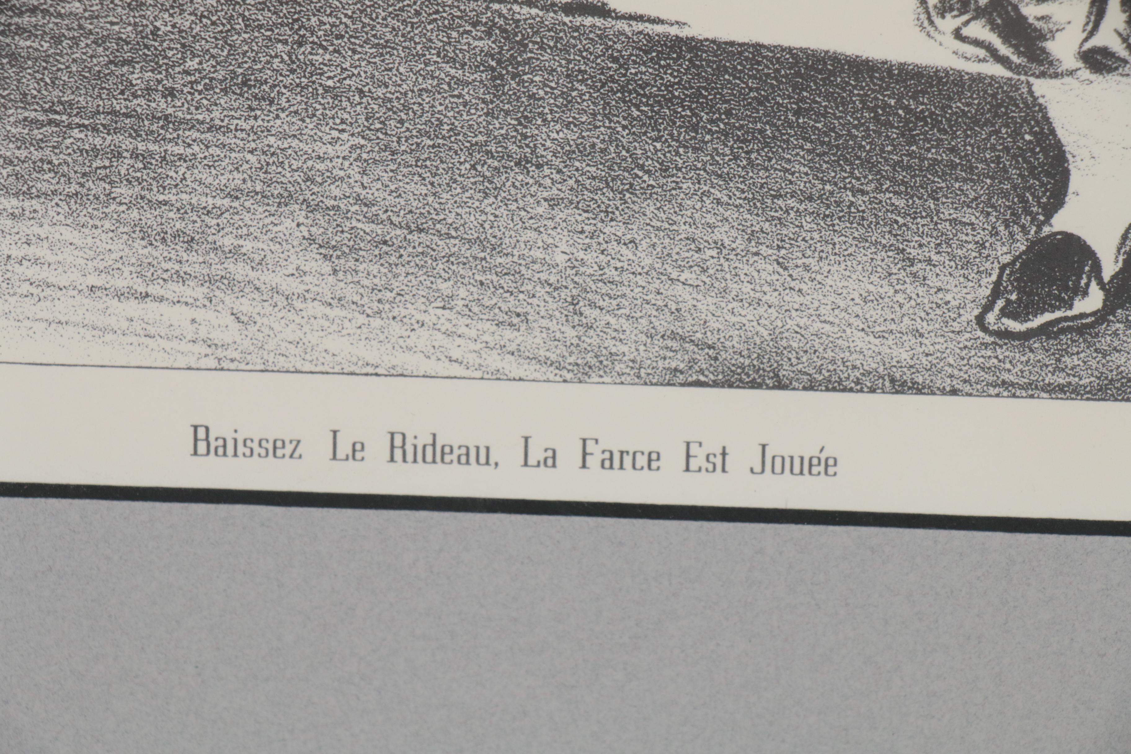 Lithograph after Honoré Daumier "Baissez le Rideau, La Farce est Jouée"